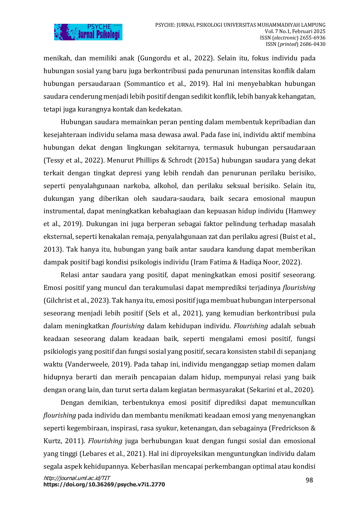 JURIS Saudara Sekandung Seperjuangan Kualitas Hubungan Saudara dan Flourishing pada Dewasa Awal