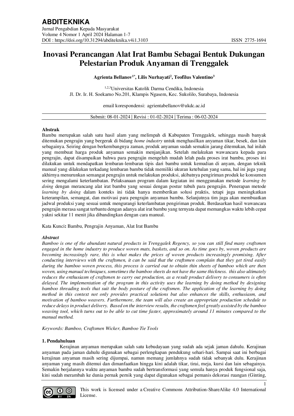 JURIS Inovasi Perancangan Alat Irat Bambu Sebagai Bentuk Dukungan Pelestarian Produk Anyaman di Trenggalek