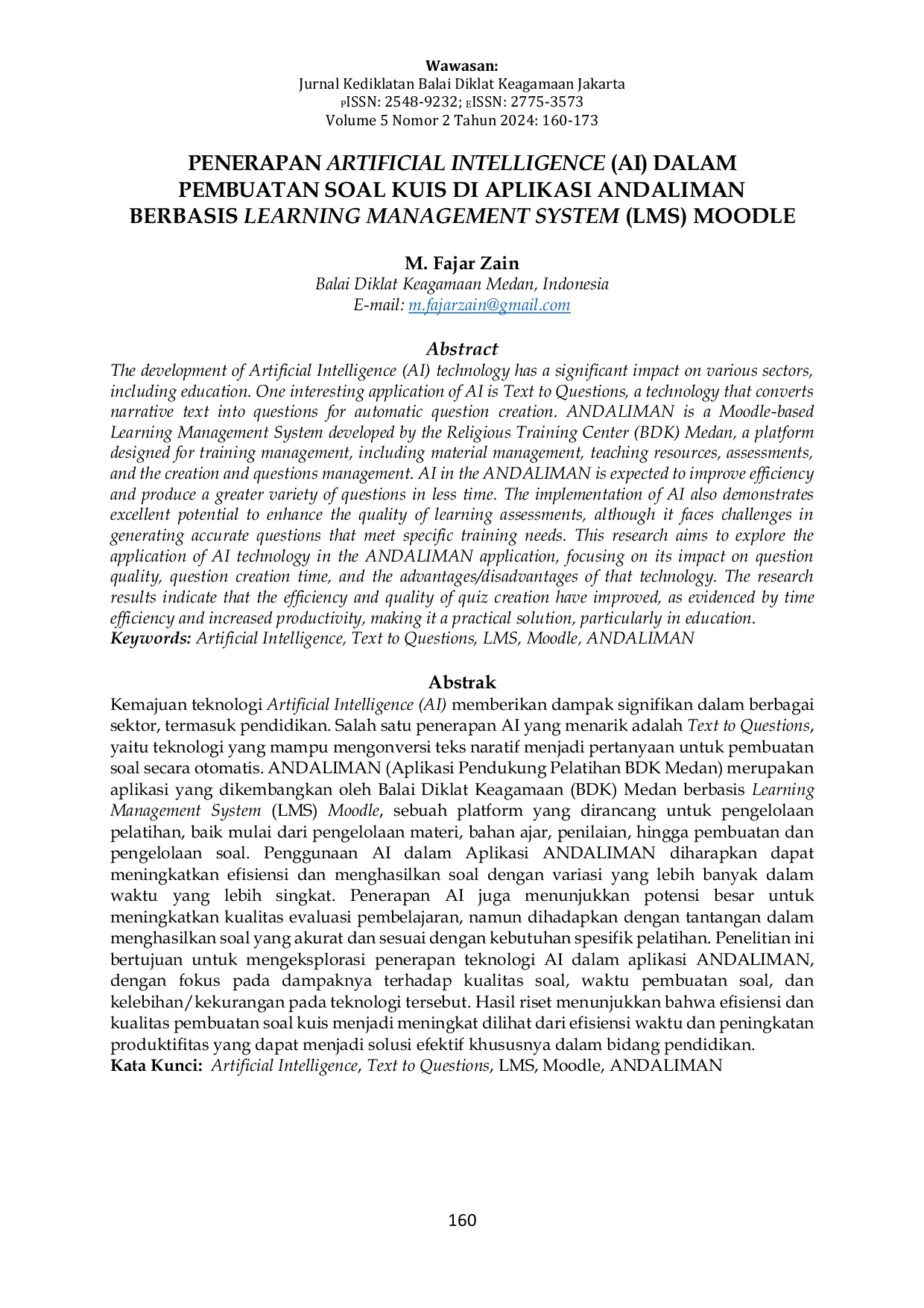 JURIS Penerapan Artificial Intelligence Ai Dalam Pembuatan Soal Kuis Di Aplikasi Andaliman Berbasis Learning Management System Lms Moodle