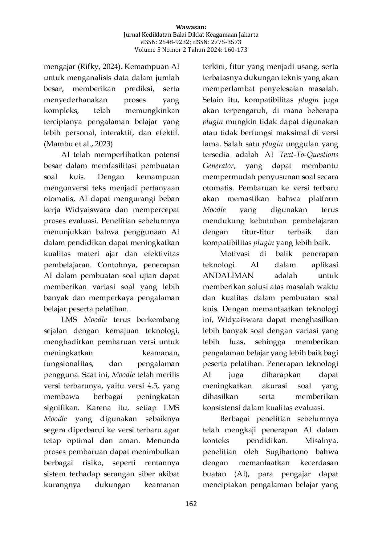 JURIS Penerapan Artificial Intelligence Ai Dalam Pembuatan Soal Kuis Di Aplikasi Andaliman Berbasis Learning Management System Lms Moodle