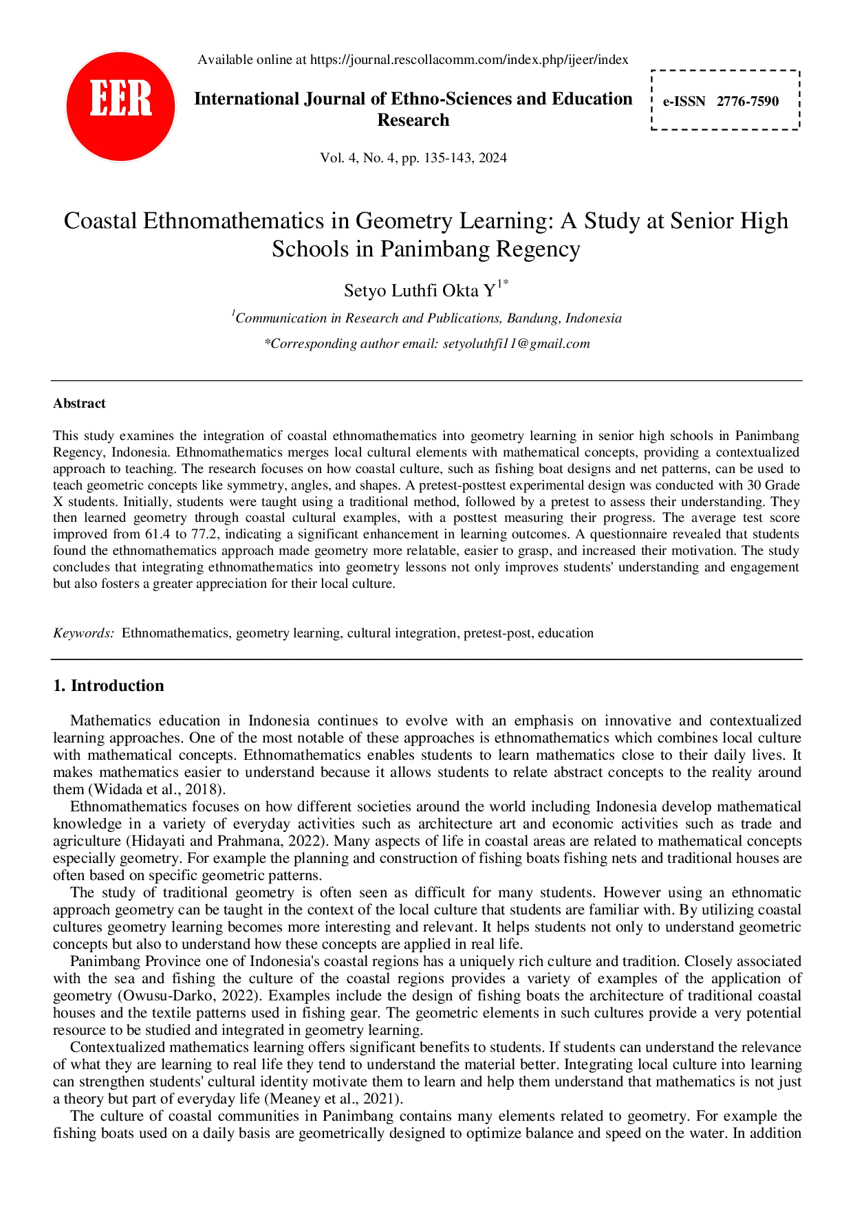 JURIS Coastal Ethnomathematics in Geometry Learning A Study at Senior High Schools in Panimbang Regency