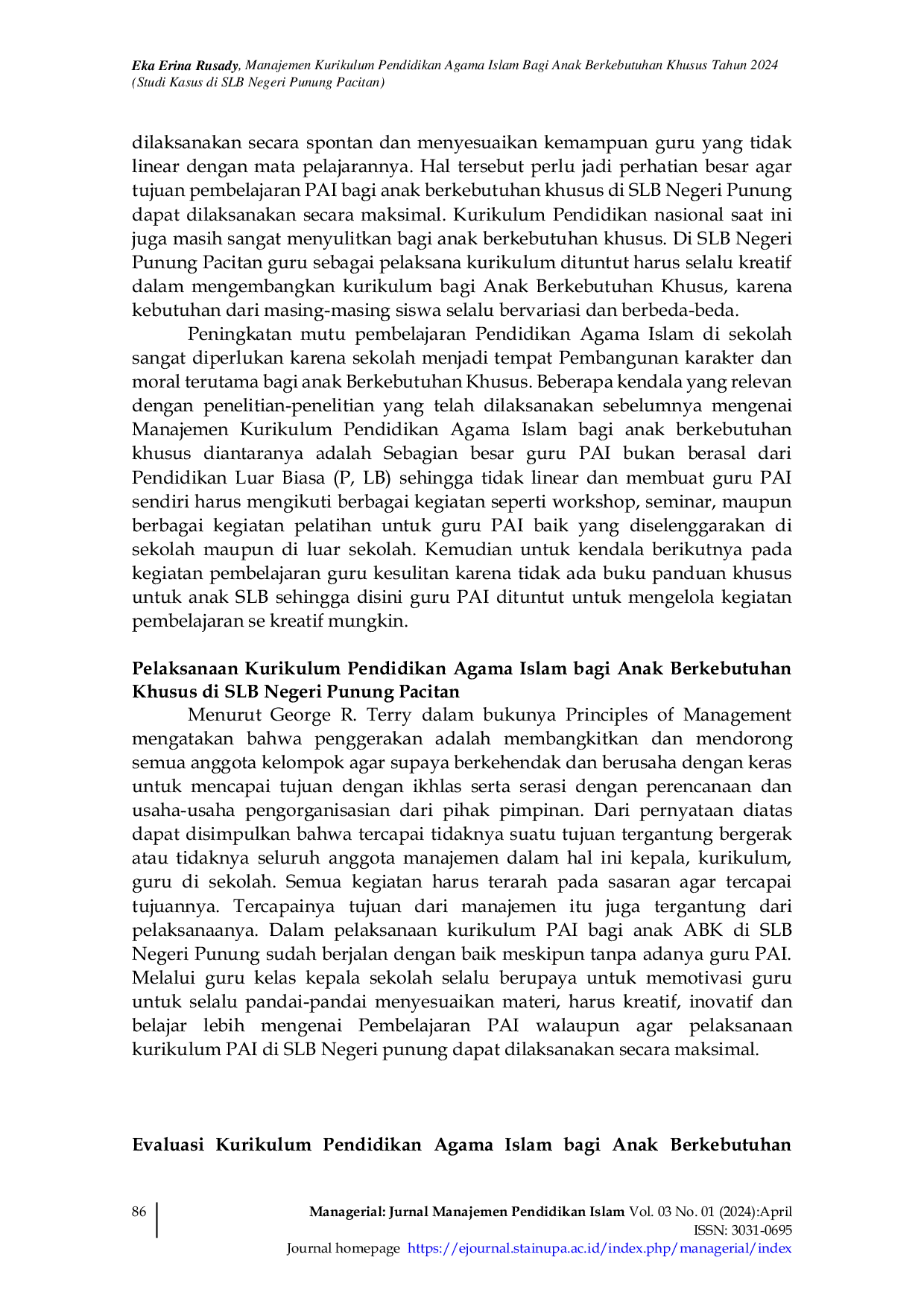 JURIS Manajemen Kurikulum Pendidikan Agama Islam Bagi Anak Berkebutuhan Khusus Studi Kasus di SLB Negeri Punung Pacitan