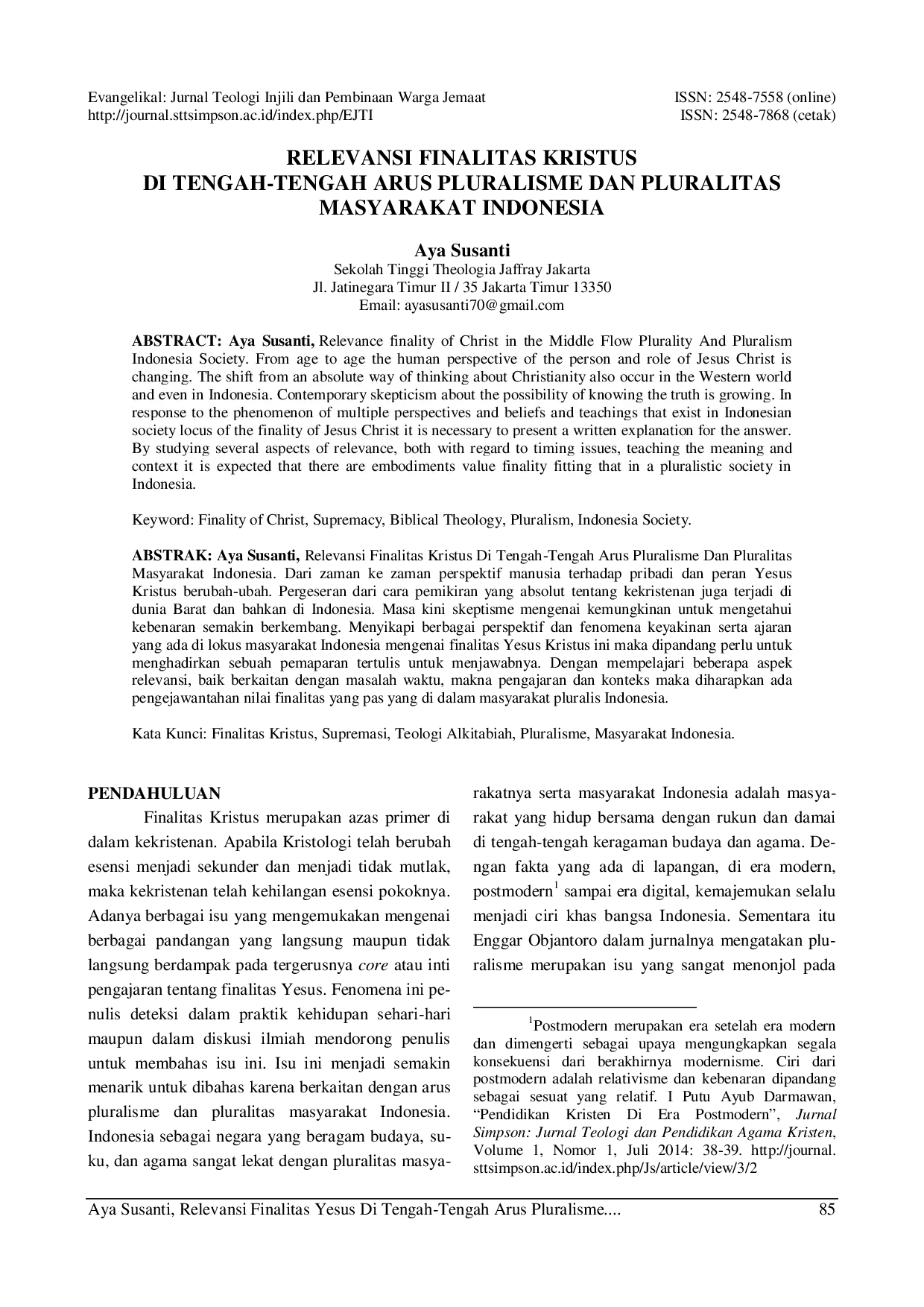 juris Relevansi Finalitas Kristus Di Tengah Tengah Arus Pluralisme Dan Pluralitas Masyarakat Indonesia