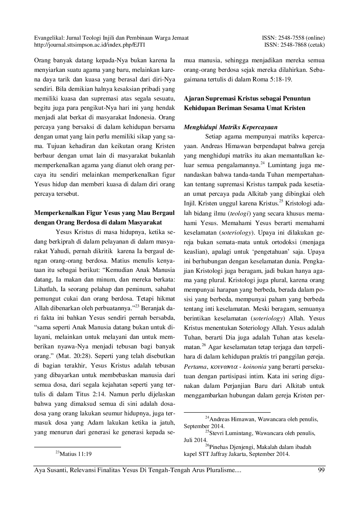 juris Relevansi Finalitas Kristus Di Tengah Tengah Arus Pluralisme Dan Pluralitas Masyarakat Indonesia