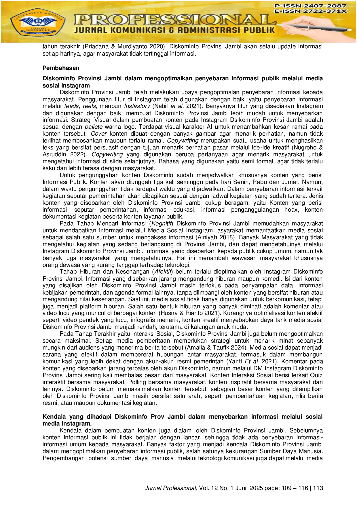 JURIS Optimalisasi Penggunaan Media Sosial Instagram Oleh Diskominfo Provinsi Jambi Dalam Penyebaran Informasi Kepada Publik