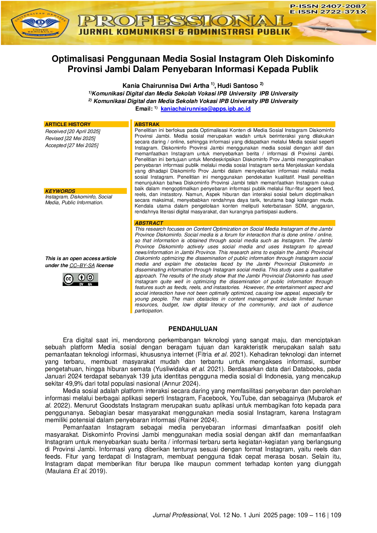 JURIS Optimalisasi Penggunaan Media Sosial Instagram Oleh Diskominfo Provinsi Jambi Dalam Penyebaran Informasi Kepada Publik
