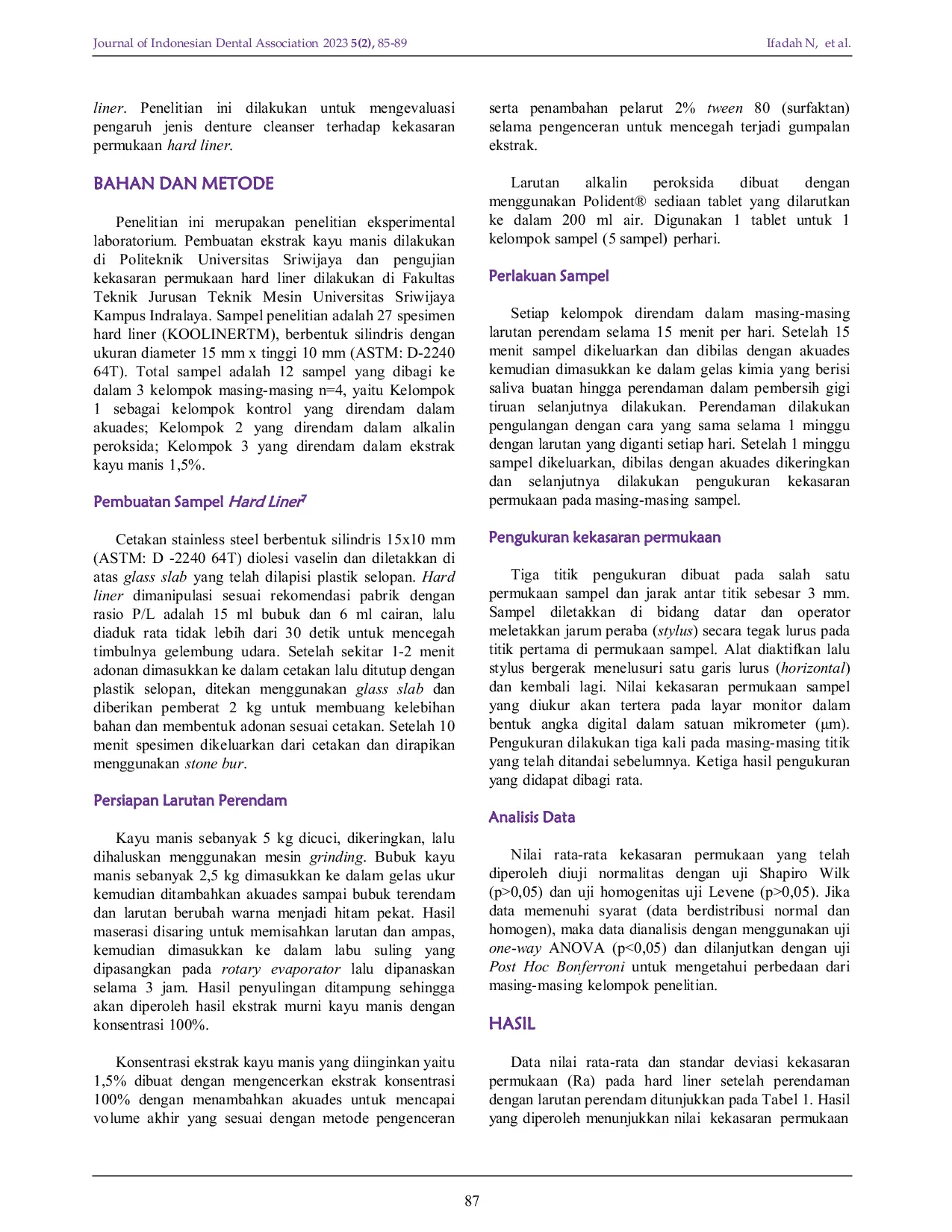 JURIS Effect of Different Types of Denture Cleansers on Hardliner Surface Roughness