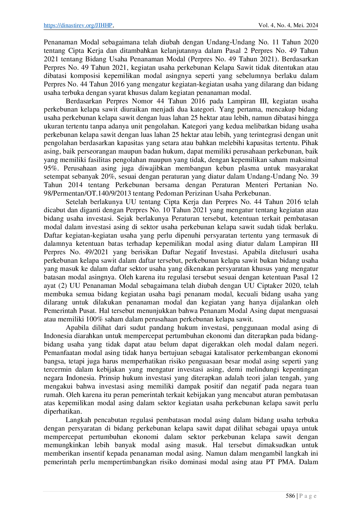 JURIS Kajian Hukum Penanaman Modal Asing dalam Usaha Perkebunan Kelapa Sawit di Indonesia