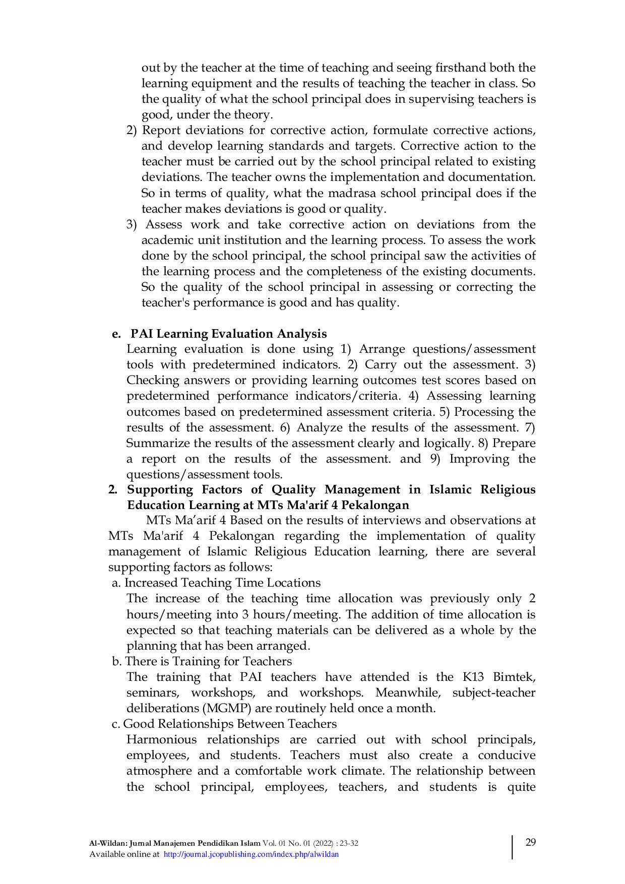 JURIS IMPLEMENTATION OF QUALITY MANAGEMENT IN ISLAMIC RELIGIOUS EDUCATION LEARNING