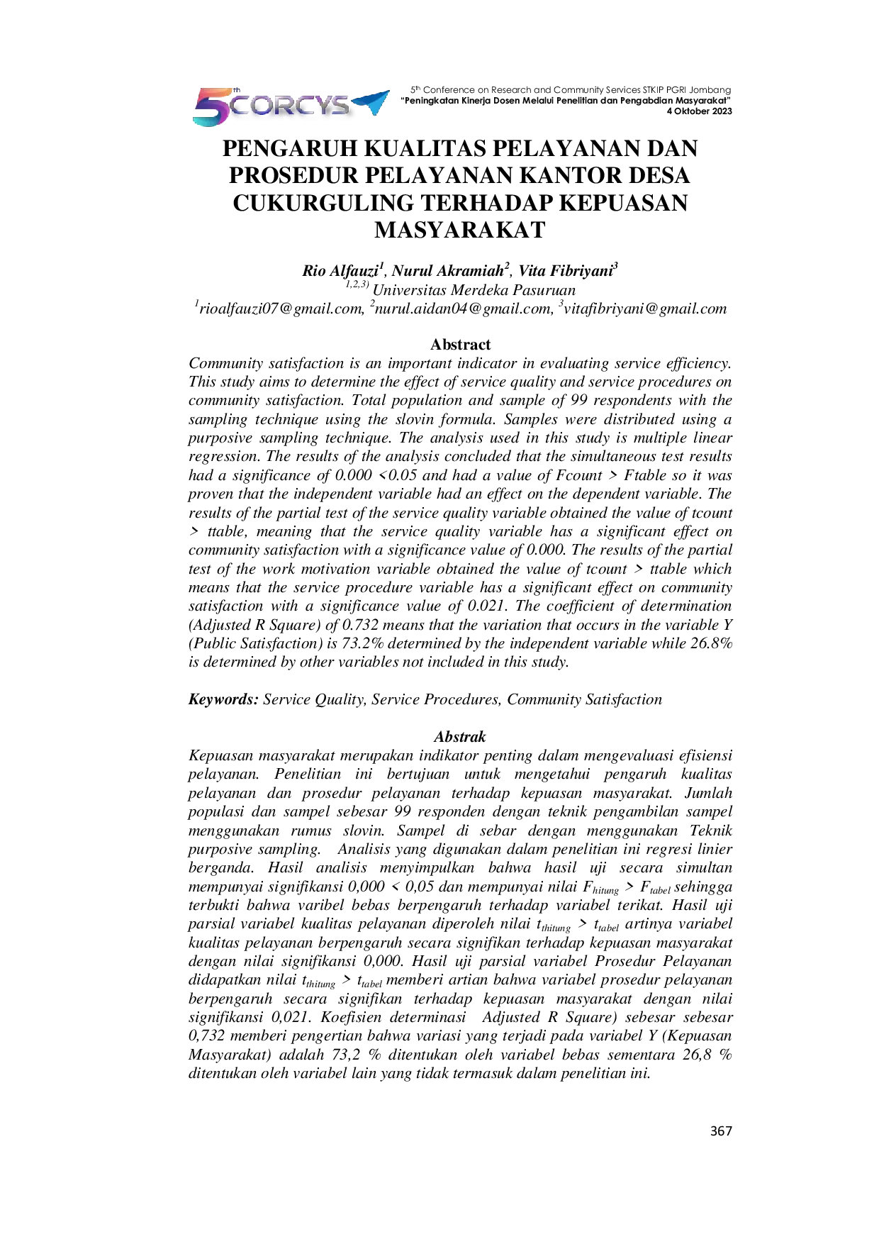 JURIS Pengaruh Kualitas Pelayanan Dan Prosedur Pelayanan Kantor Desa Cukurguling Terhadap Kepuasan Masyarakat