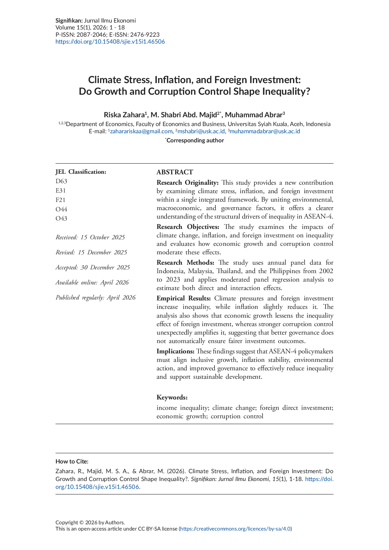 JURIS Climate Stress Inflation and Foreign Investment Do Growth and Corruption Control Shape Inequality