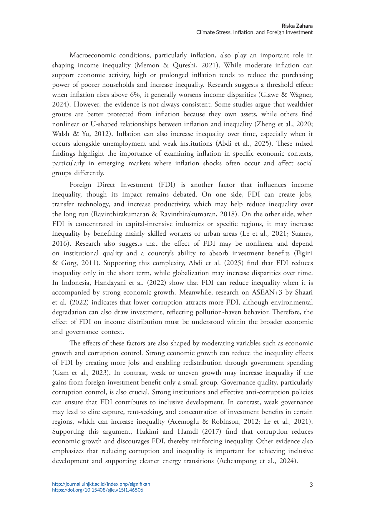 JURIS Climate Stress Inflation and Foreign Investment Do Growth and Corruption Control Shape Inequality