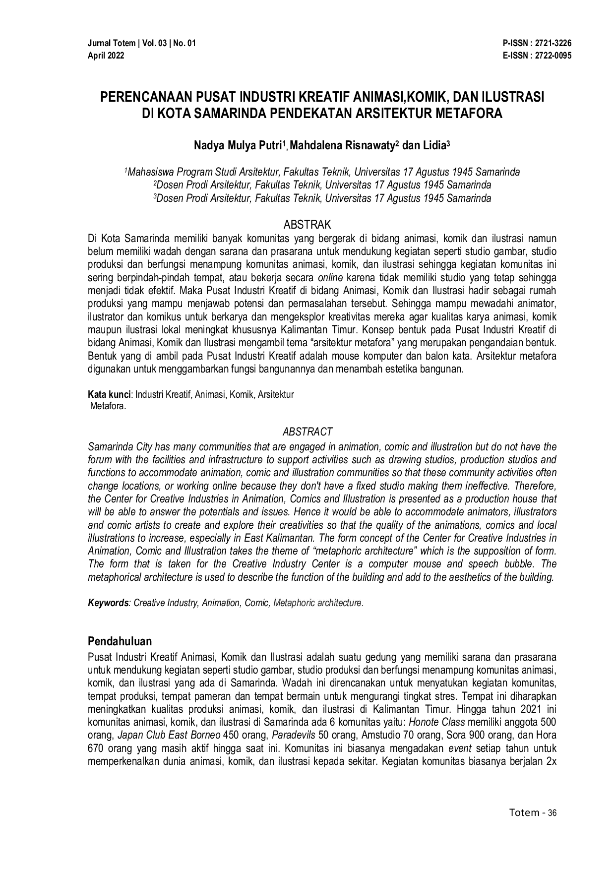 JURIS Perencanaan Pusat Industri Kreatif Animasi Komik Dan Ilustrasi Di Kota Samarinda Pendekatan Arsitektur Metafora