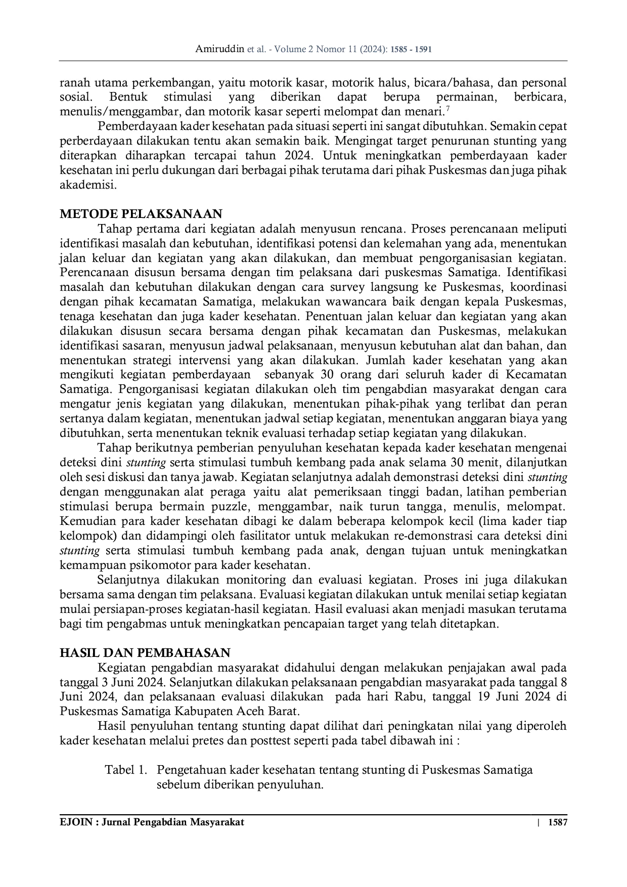 JURIS Pemberdayaan Kader Kesehatan Dalam Deteksi Dini Stunting Dan Stimulasi Tumbuh Kembang Pada Balita