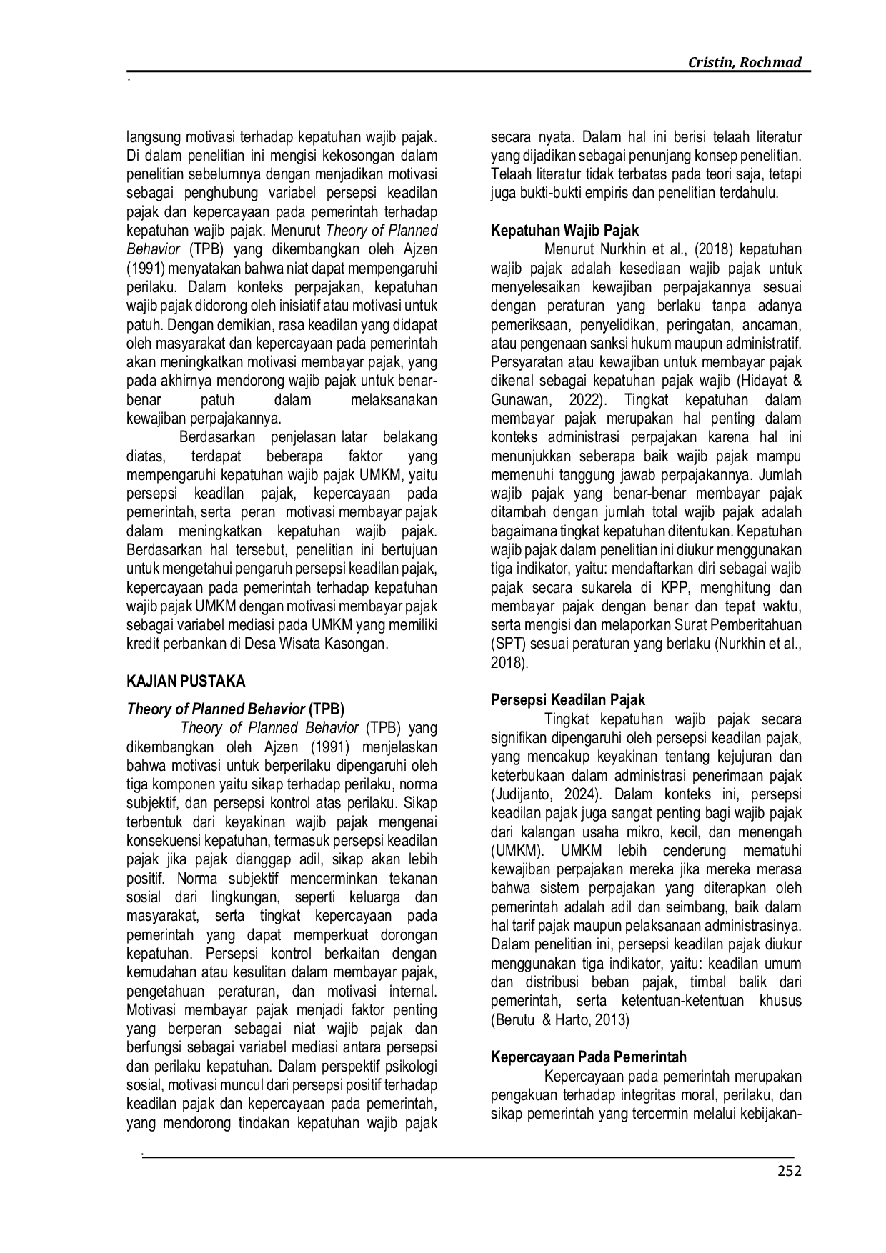 JURIS Kepatuhan Wajib Pajak Studi Pada UMKM Gerabah di Desa Wisata Kasongan