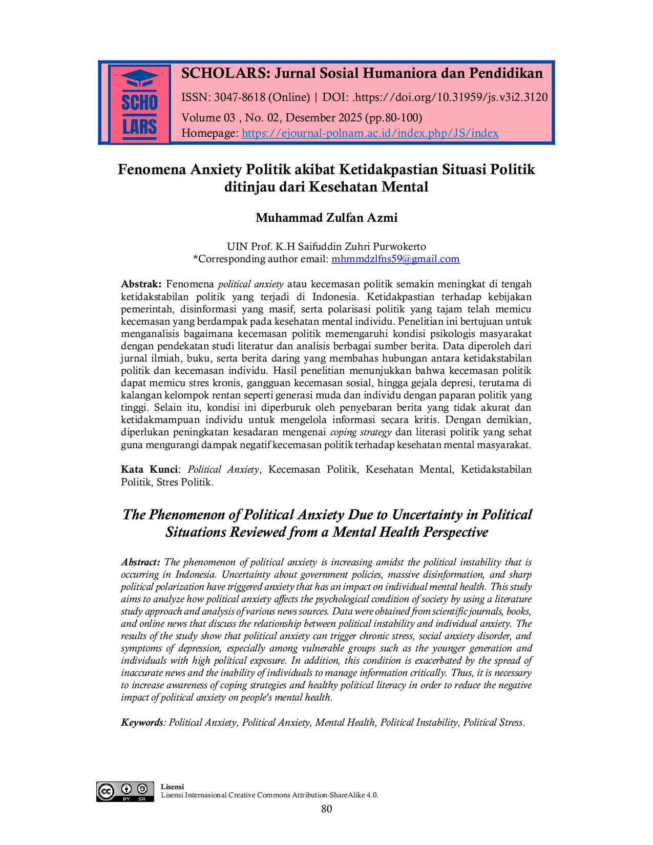 JURIS Fenomena Anxiety Politik Akibat Ketidakpastian Situasi Politik Ditinjau dari Kesehatan Mental