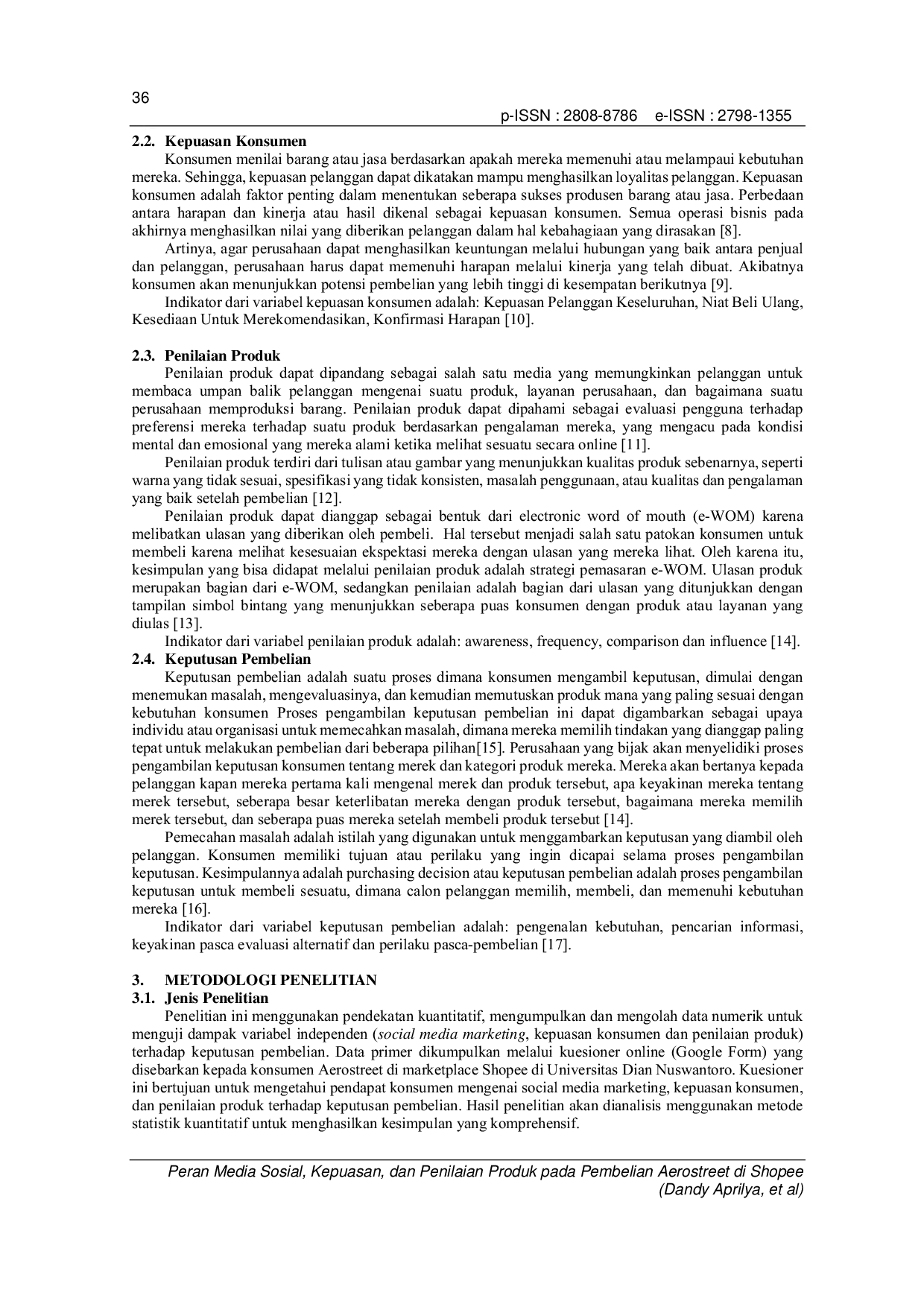 JURIS Peran Media Sosial Kepuasan dan Penilaian Produk pada Pembelian Aerostreet di Shopee