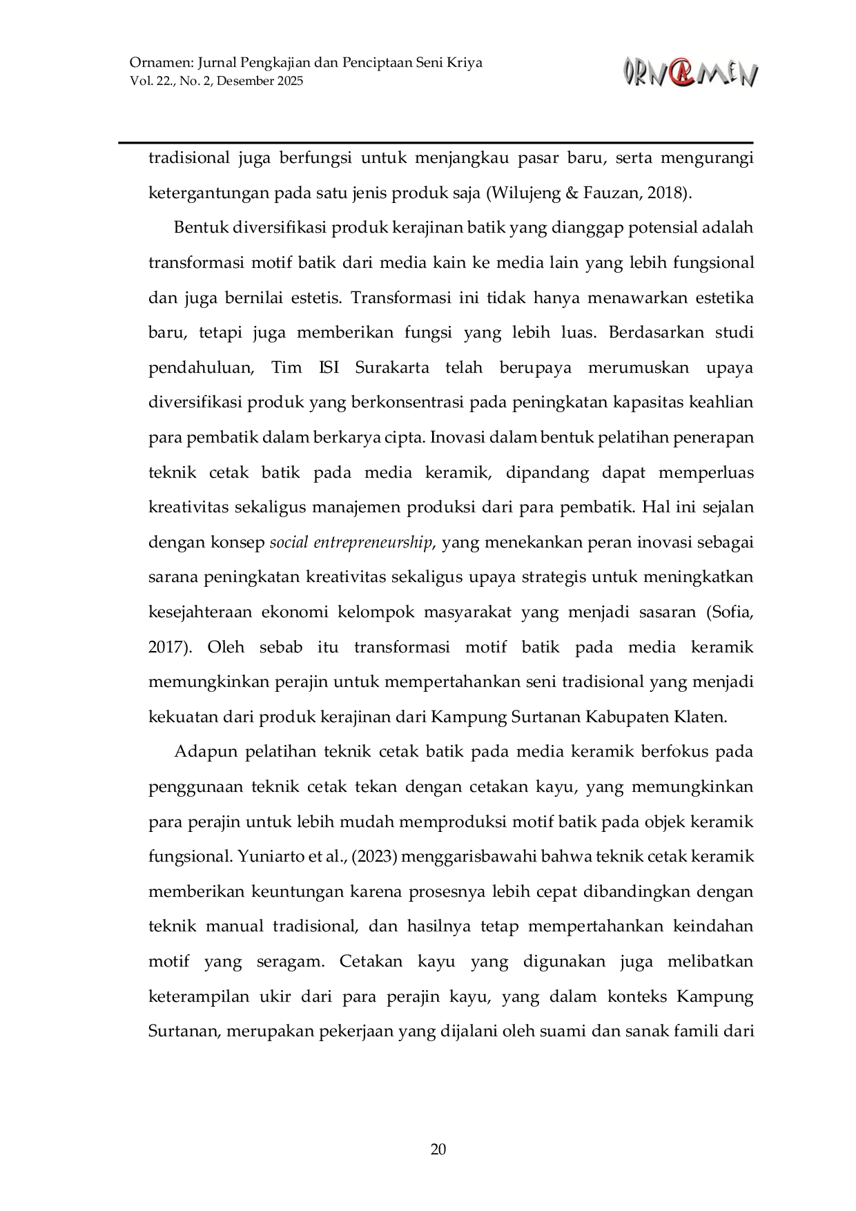 JURIS Pengembangan Keramik Batik Sebagai Diversifikasi Produk Bagi Pembatik di Kampung Surtanan Klaten