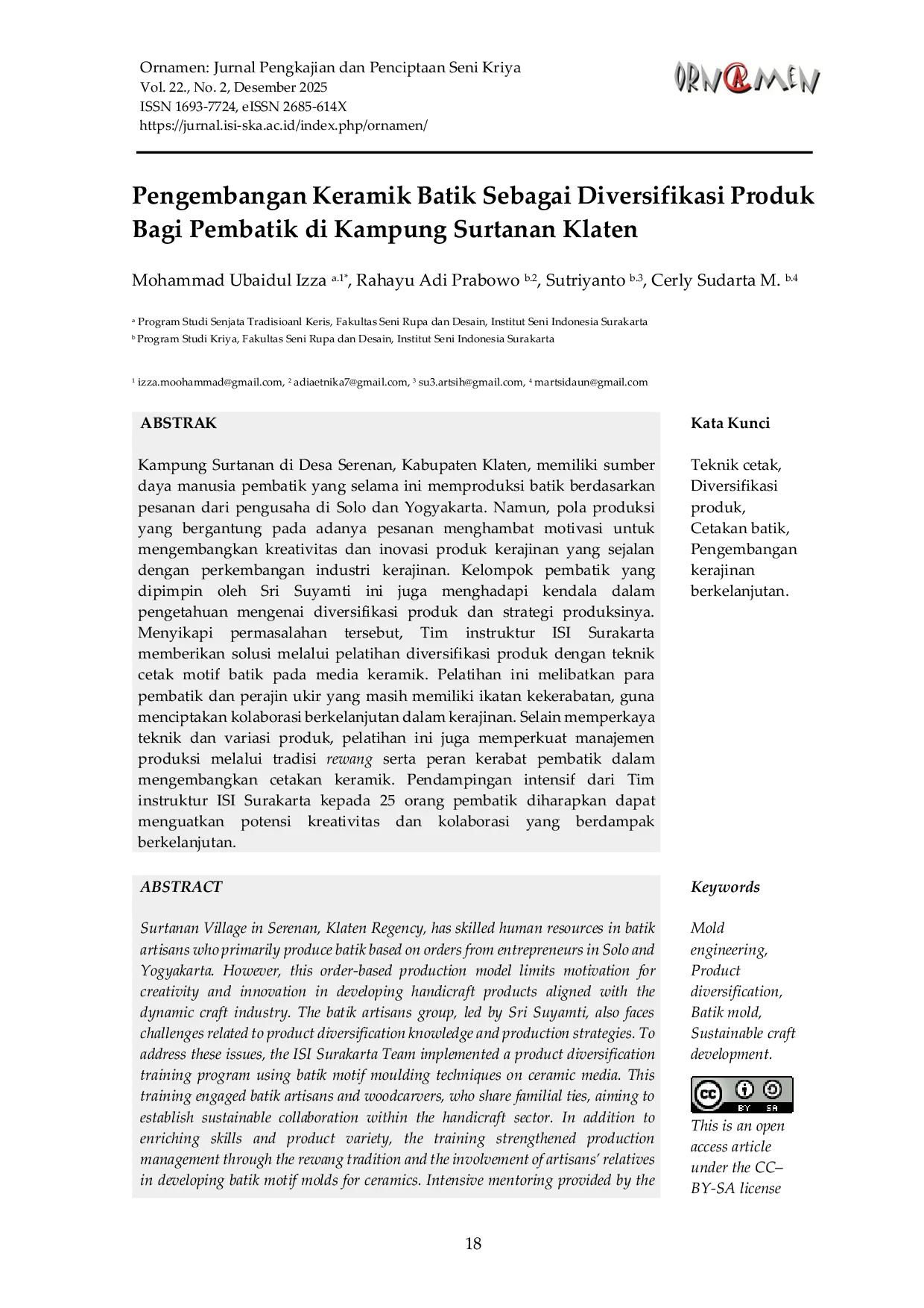 JURIS Pengembangan Keramik Batik Sebagai Diversifikasi Produk Bagi Pembatik di Kampung Surtanan Klaten