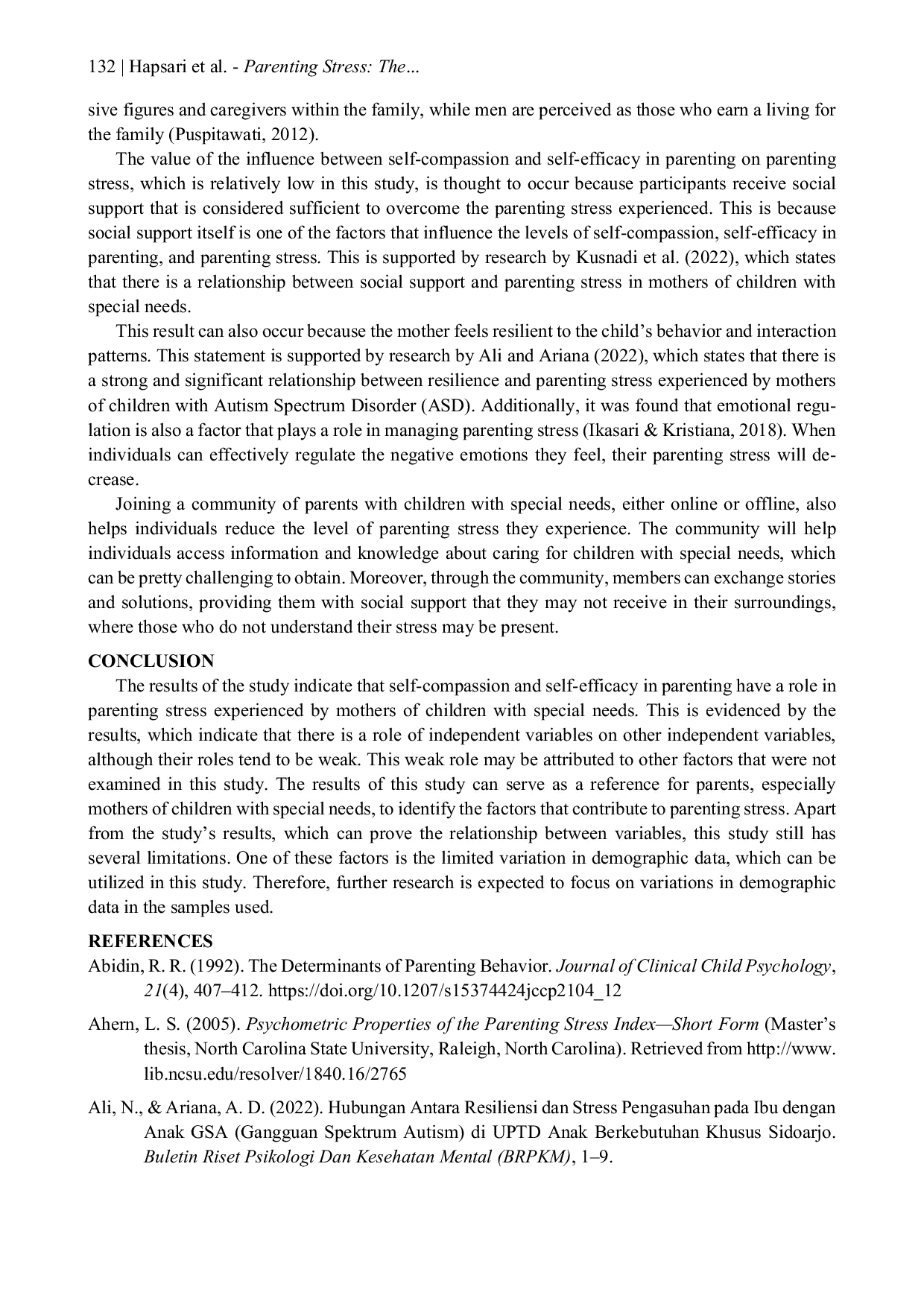 JURIS Parenting Stress The Role of Self Compassion and Self Efficacy in Mothers of Children with Special Needs