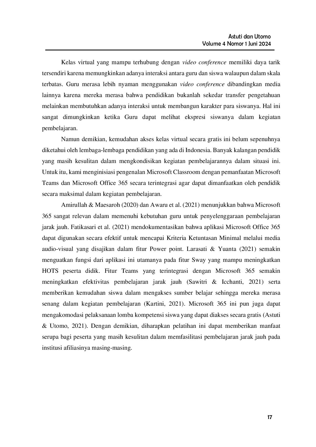 JURIS Pelatihan Microsoft Office 365 Dan Microsoft Teams Untuk Manajemen Kelas Dalam Pembelajaran Jarak Jauh