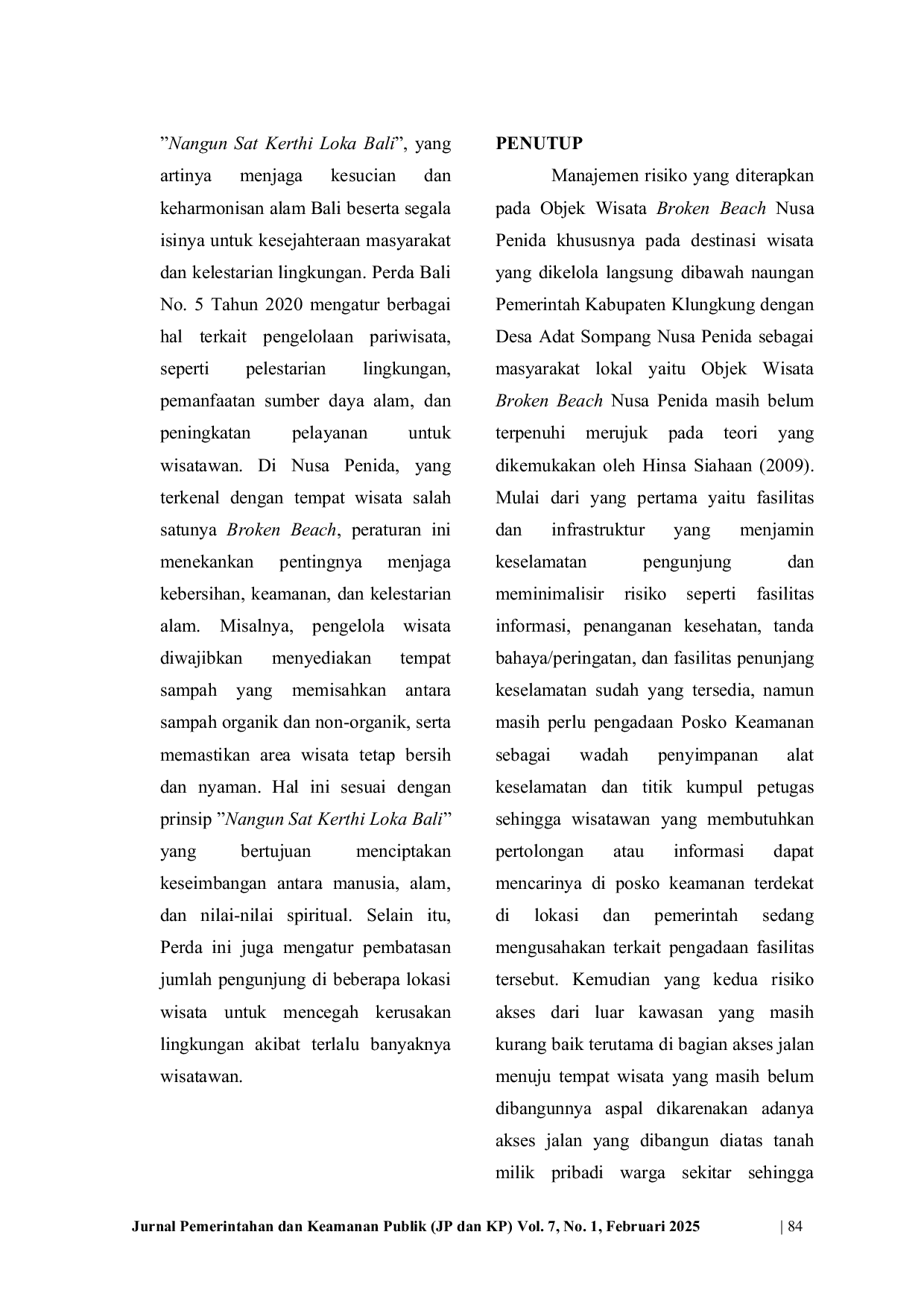 JURIS Manajemen Risiko Keselamatan Wisatawan Pada Objek Wisata Broken Beach Nusa Penida Kabupaten Klungkung Provinsi Bali