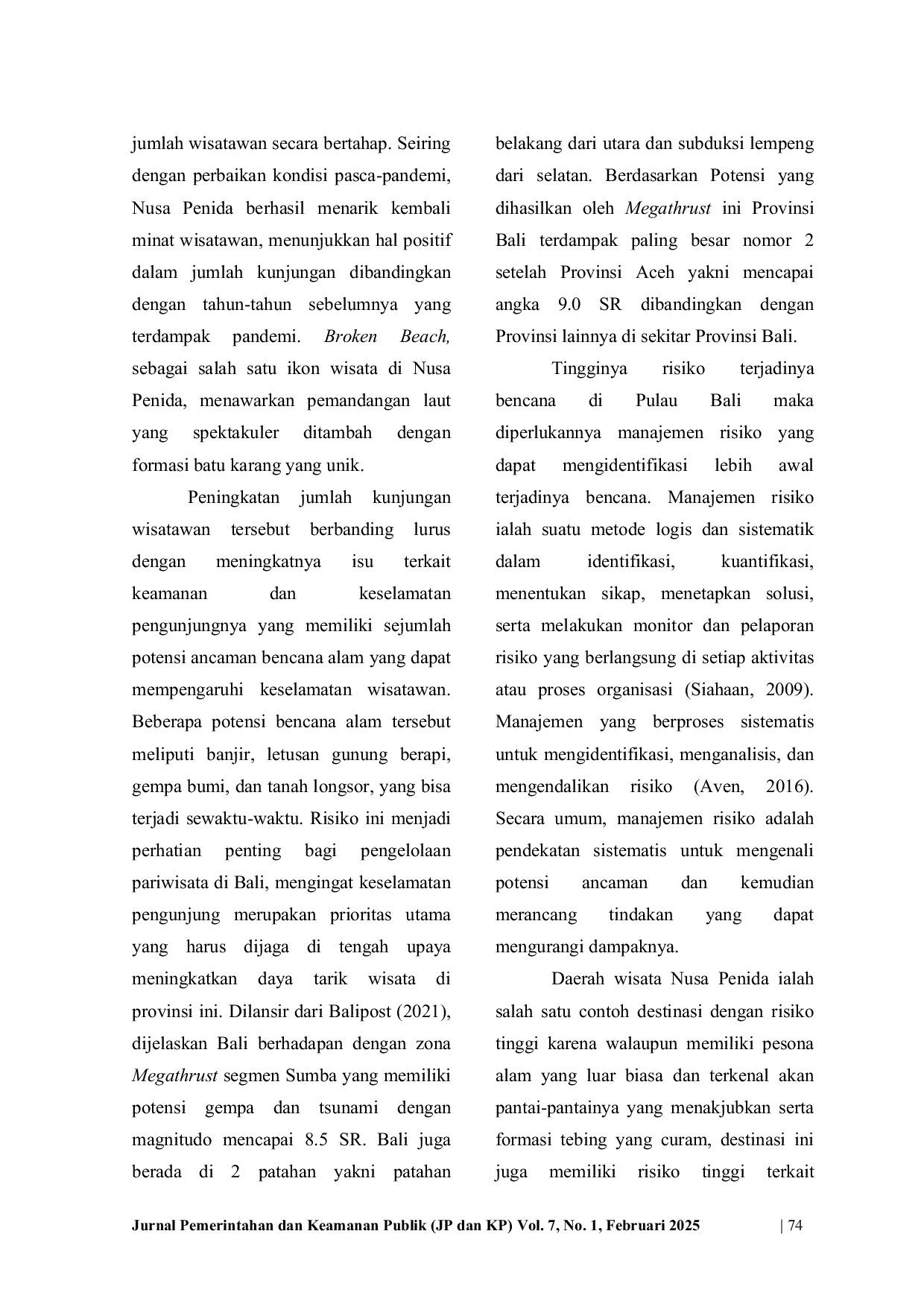 JURIS Manajemen Risiko Keselamatan Wisatawan Pada Objek Wisata Broken Beach Nusa Penida Kabupaten Klungkung Provinsi Bali