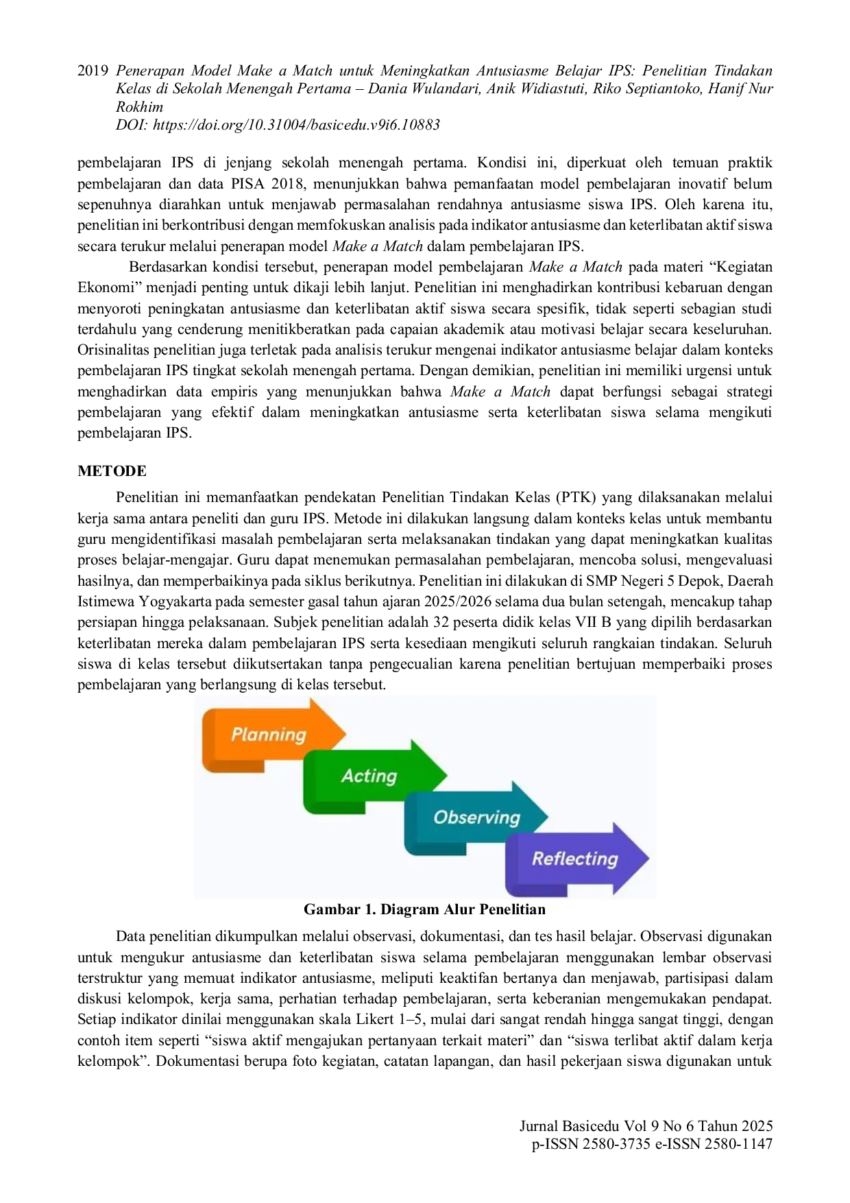 JURIS Penerapan Model Make a Match untuk Meningkatkan Antusiasme Belajar IPS Penelitian Tindakan Kelas di Sekolah Menengah Pertama