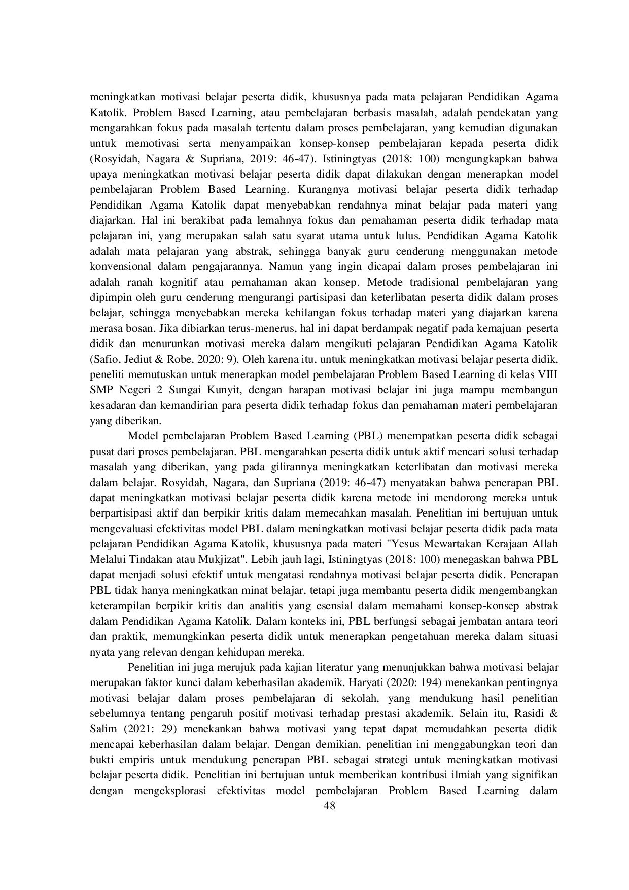 JURIS Penerapan Model Pembelajaran Problem Based Learning Untuk Meningkatkan Motivasi Belajar Di Kelas VIII SMPN 2 Sungai Kunyit