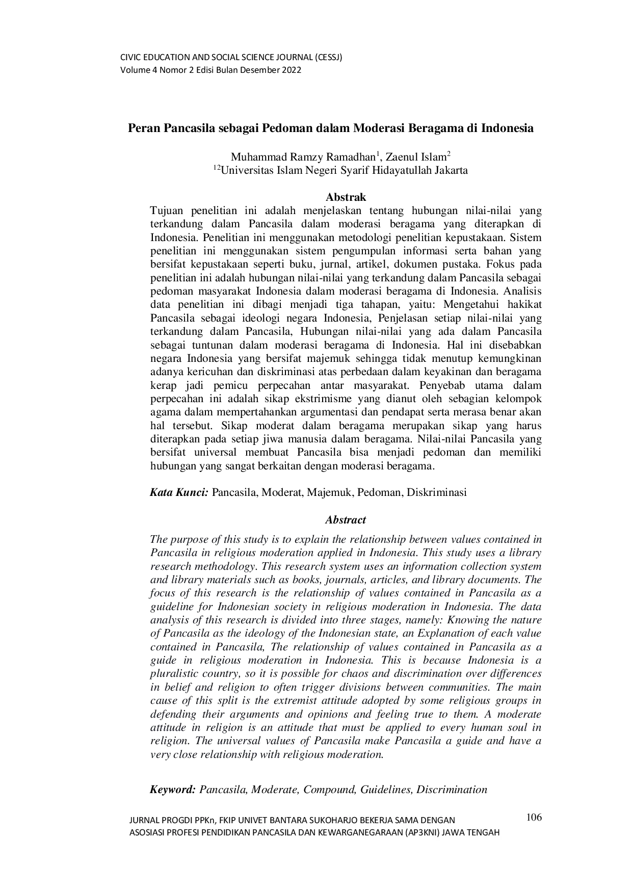 JURIS Peran Pancasila sebagai Pedoman dalam Moderasi Beragama di Indonesia