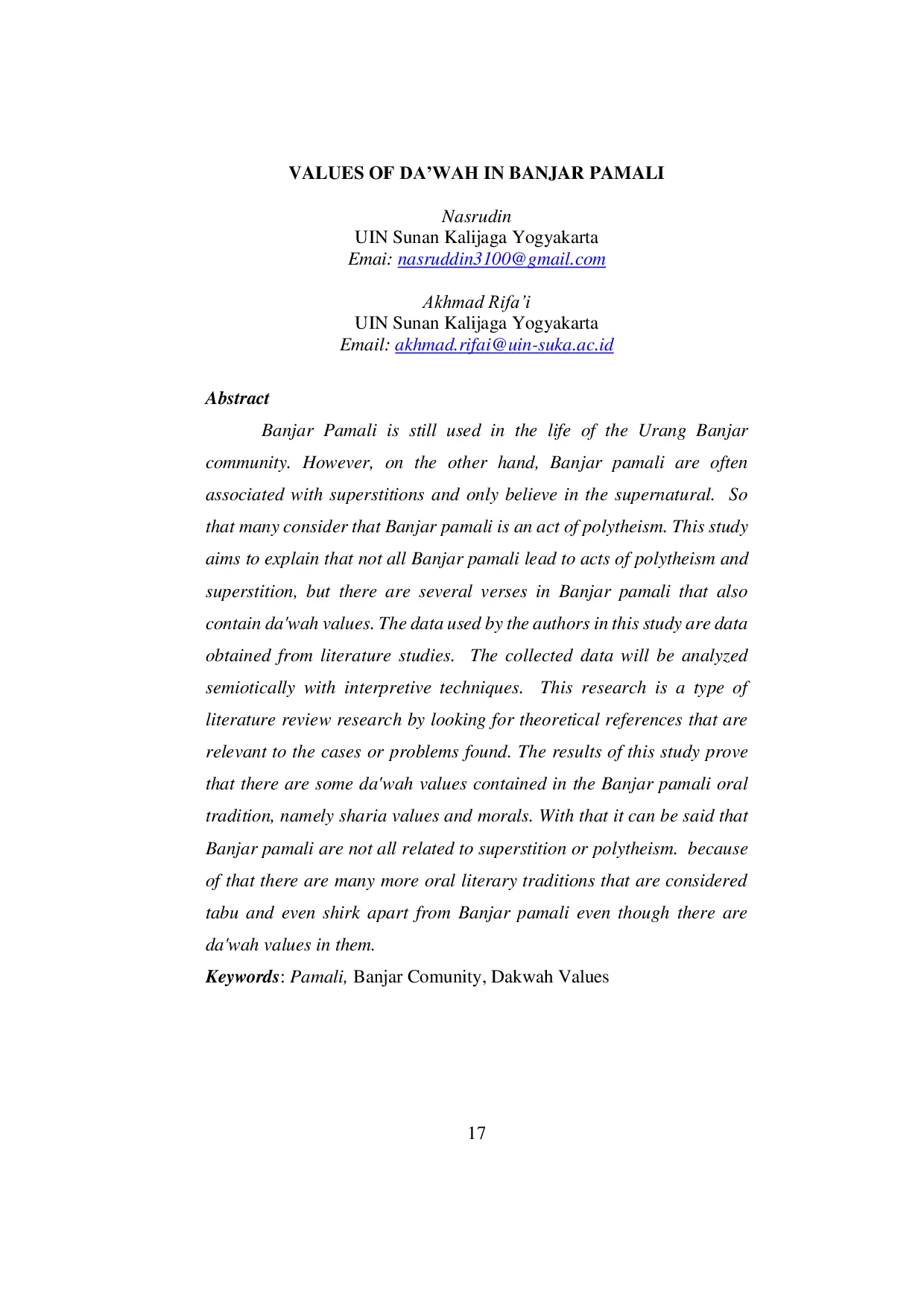 JURIS Values Of Da wah In Banjar Pamali