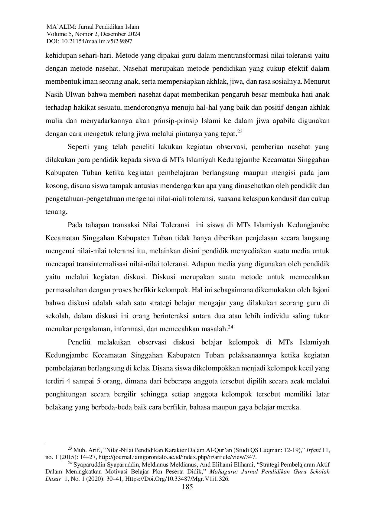 JURIS Pelaksanaan Program Moderasi Beragama dalam Mewujudkan Proyek Penguatan Profil Pelajar Pancasila dan Profil Pelajar Rahmatan Lil Alamin P5 dan PPRA di Madrasah Tsanawiyah Tuban