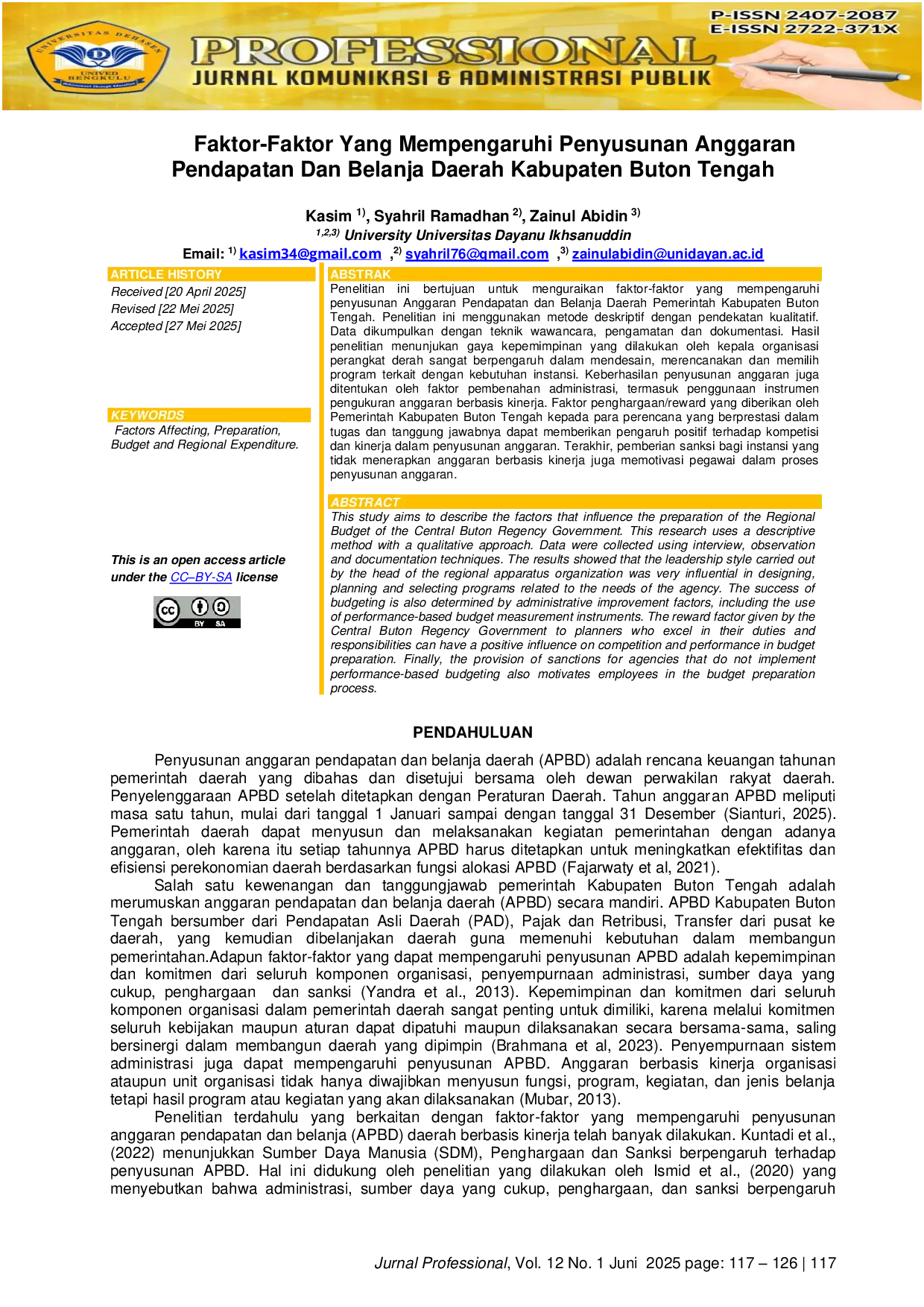 JURIS Faktor Faktor Yang Mempengaruhi Penyusunan Anggaran Pendapatan Dan Belanja Daerah Kabupaten Buton Tengah