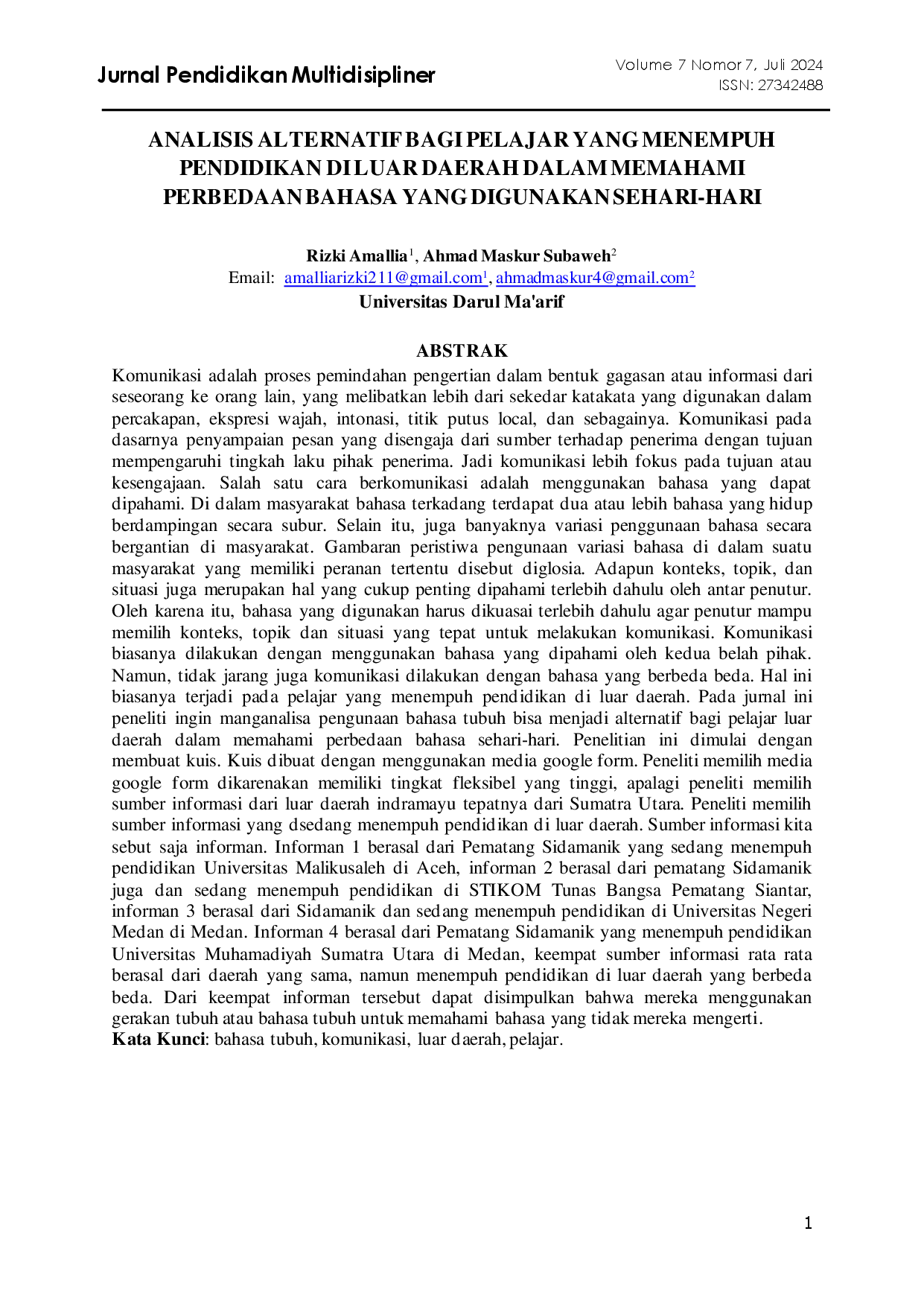 juris Analisis Alternatif Bagi Pelajar Yang Menempuh Pendidikan Di Luar Daerah Dalam Memahami Perbedaan Bahasa Yang Digunakan Sehari Hari