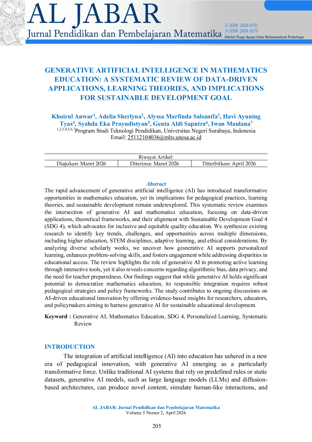 JURIS Generative Artificial Intelligence In Mathematics Education A Systematic Review Of DataAcDriven Applications Learning Theories And Implications For Sustainable Development Goal