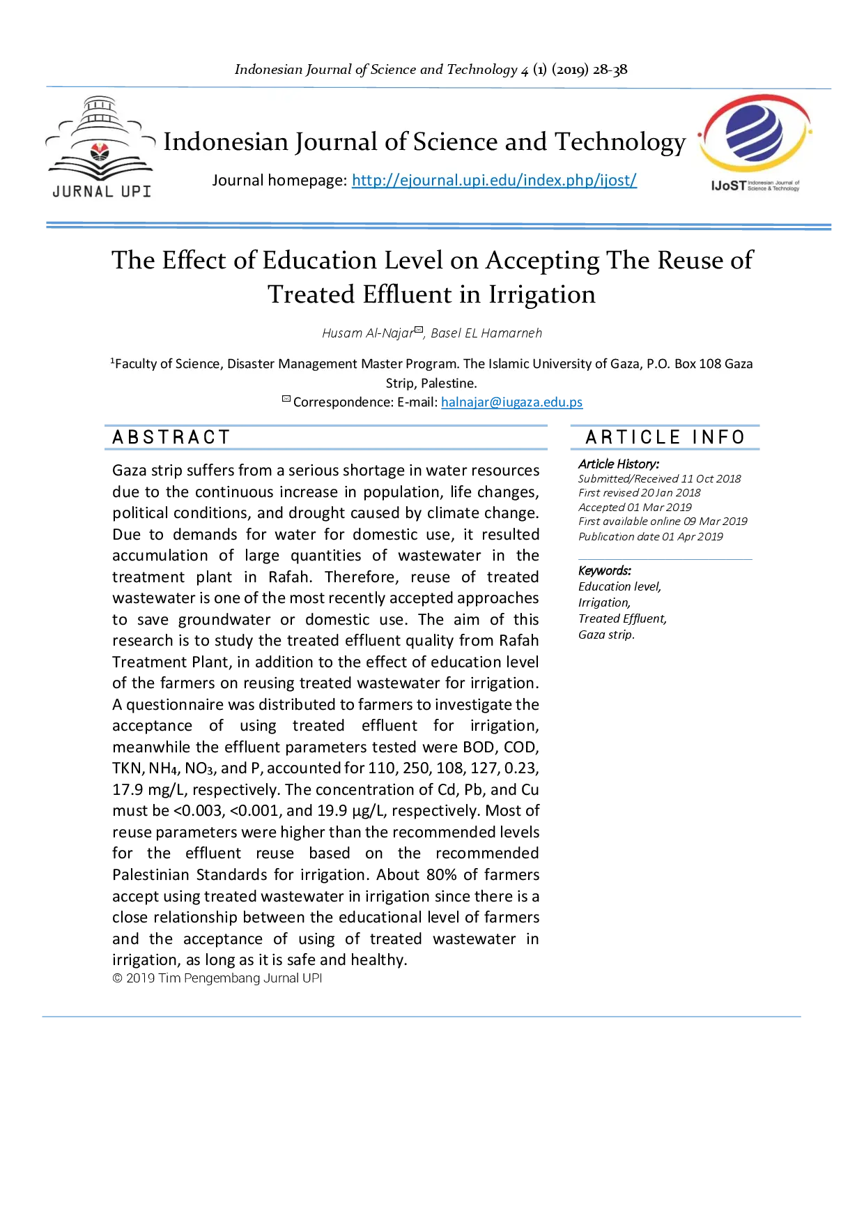 juris The Effect of Education Level on Accepting The Reuse of Treated Effluent in Irrigation