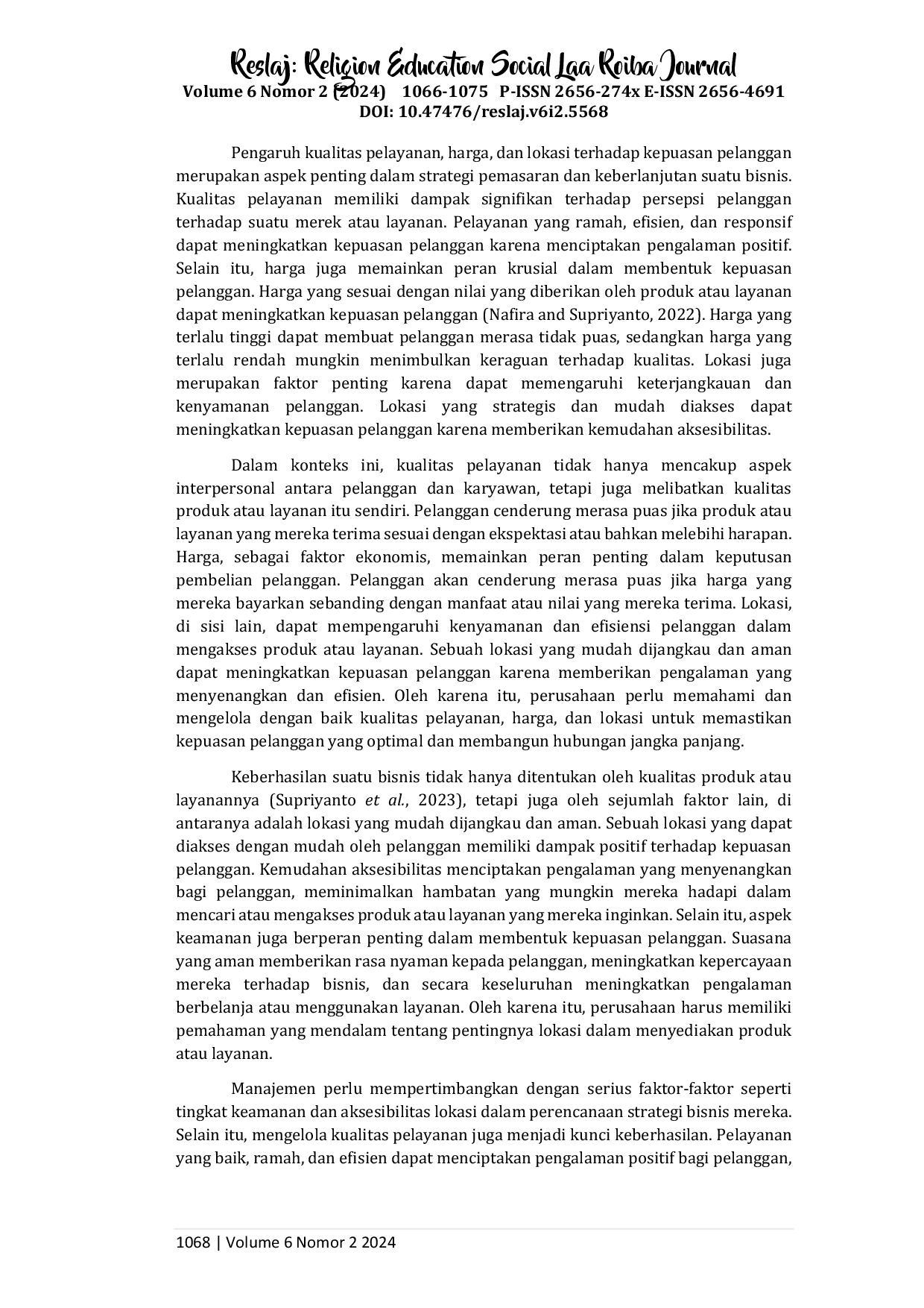 juris Pengaruh Kualitas Pelayanan Harga dan Lokasi terhadap Kepuasan Pelanggan pada Kohikato Coffee di Kota Depok