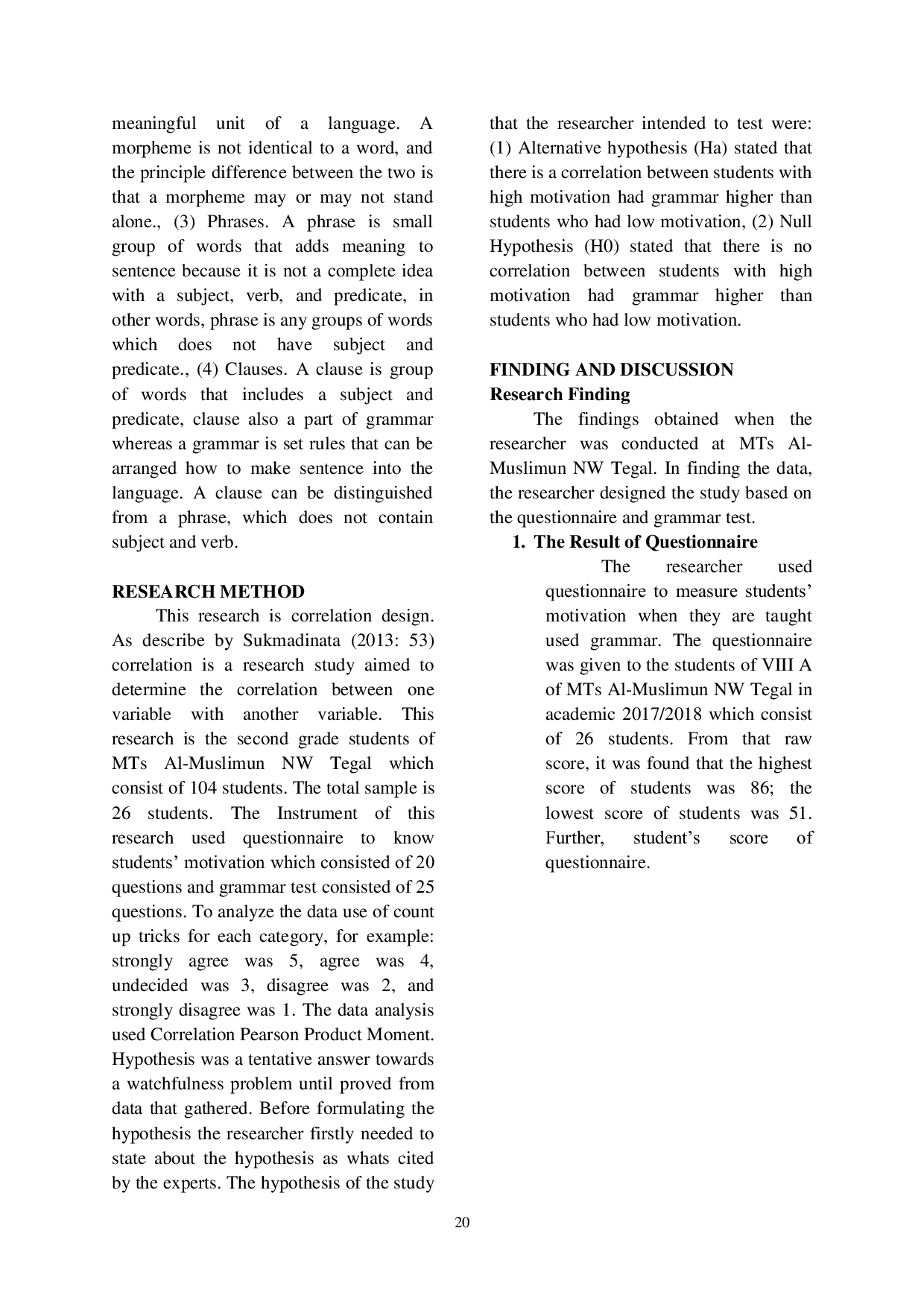 JURIS The Correlation Between Students Motivation and Learning Grammar