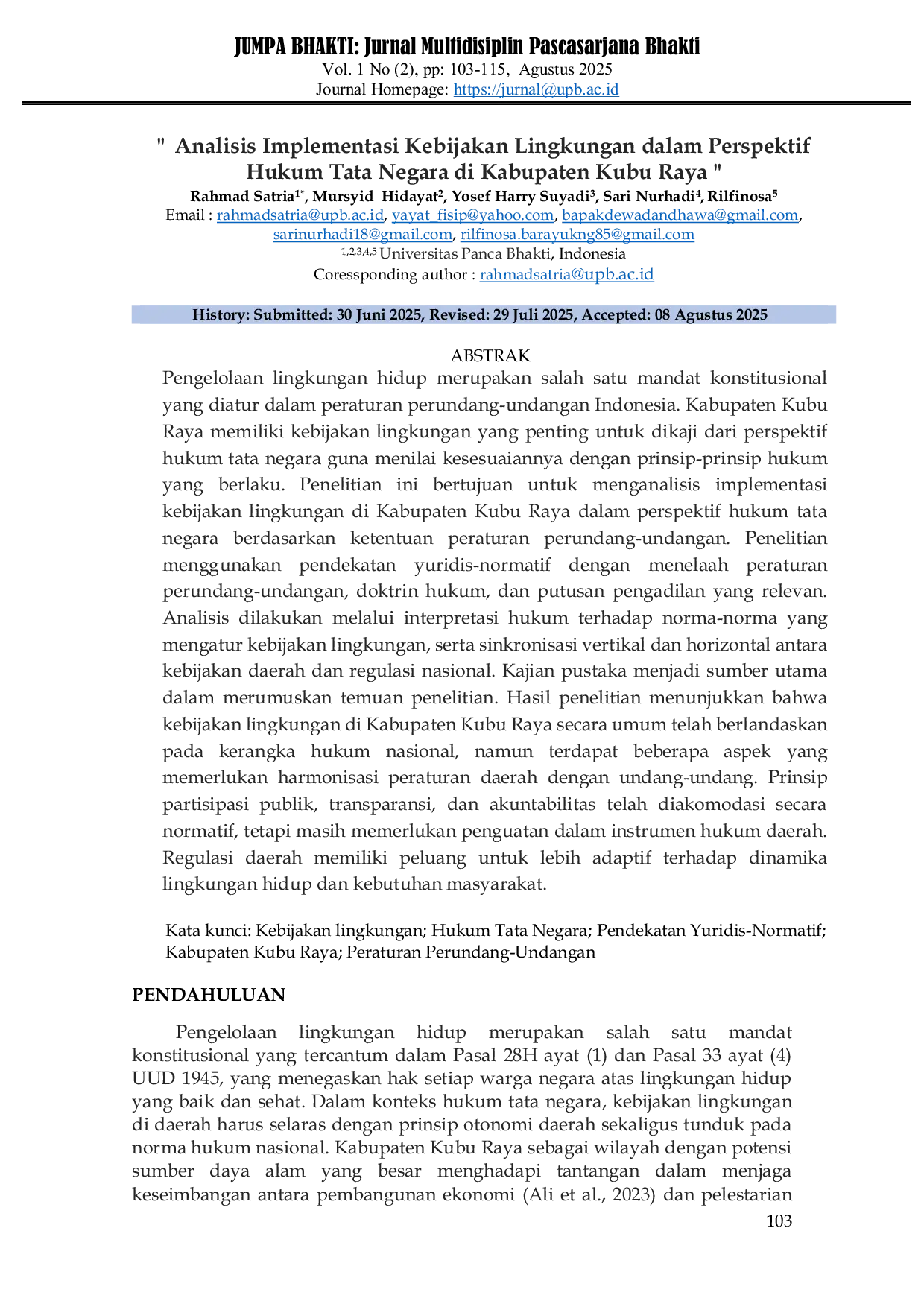 JURIS Analisis Implementasi Kebijakan Lingkungan dalam Perspektif Hukum Tata Negara di Kabupaten Kubu Raya