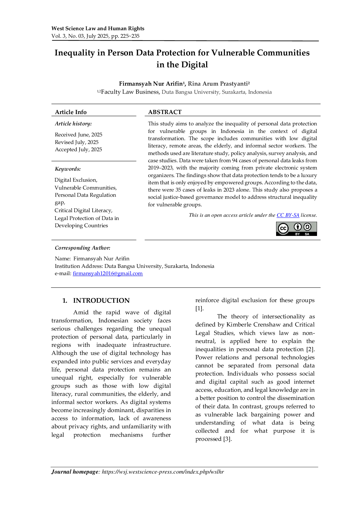 JURIS Inequality In Person Data Protection For Vulnerable Communities In The Digital
