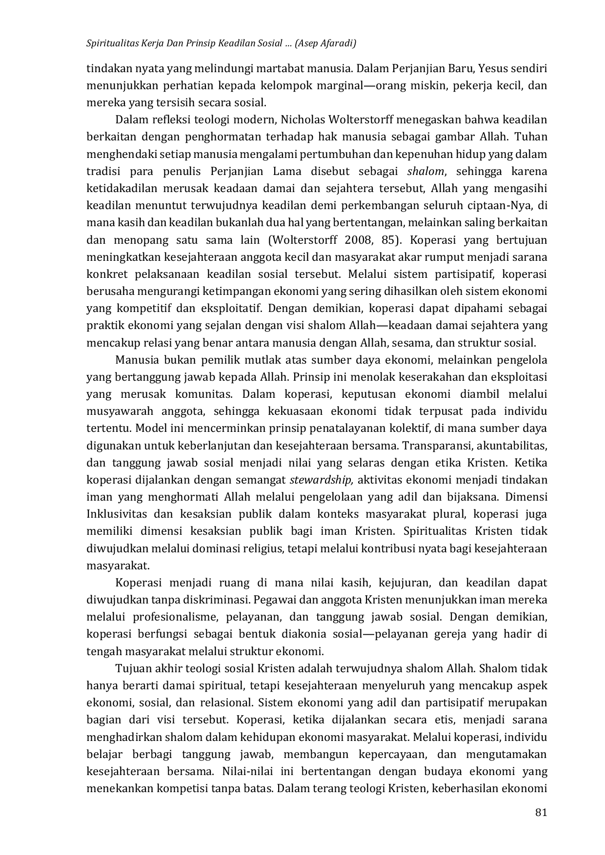 JURIS Spiritualitas Kerja Dan Prinsip Keadilan Sosial Pendampingan Teologis Bagi Orang Beriman Di Koperasi