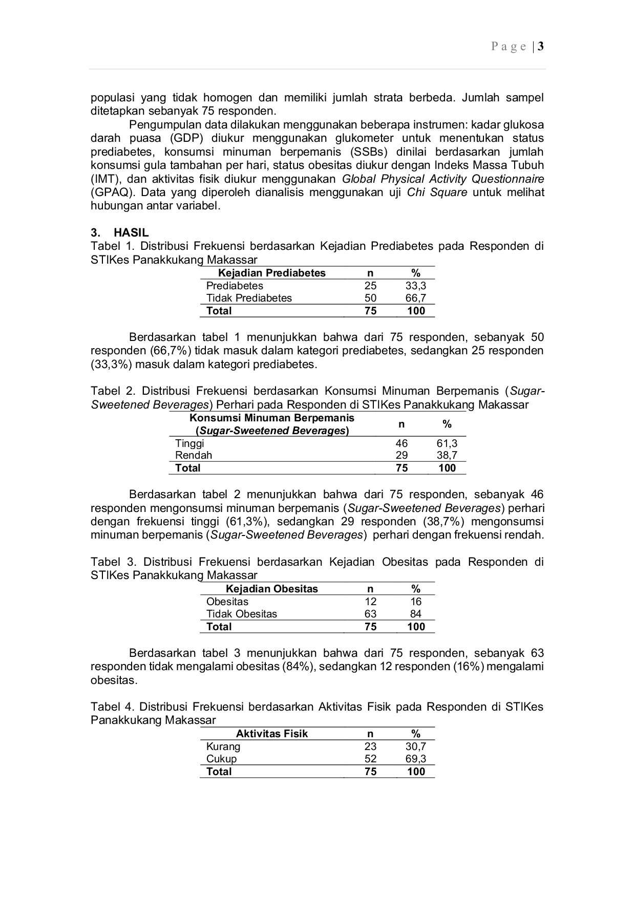 JURIS Analisis Faktor Risiko Prediabetes Pada Remaja di STIKES Panakkukang Makassar