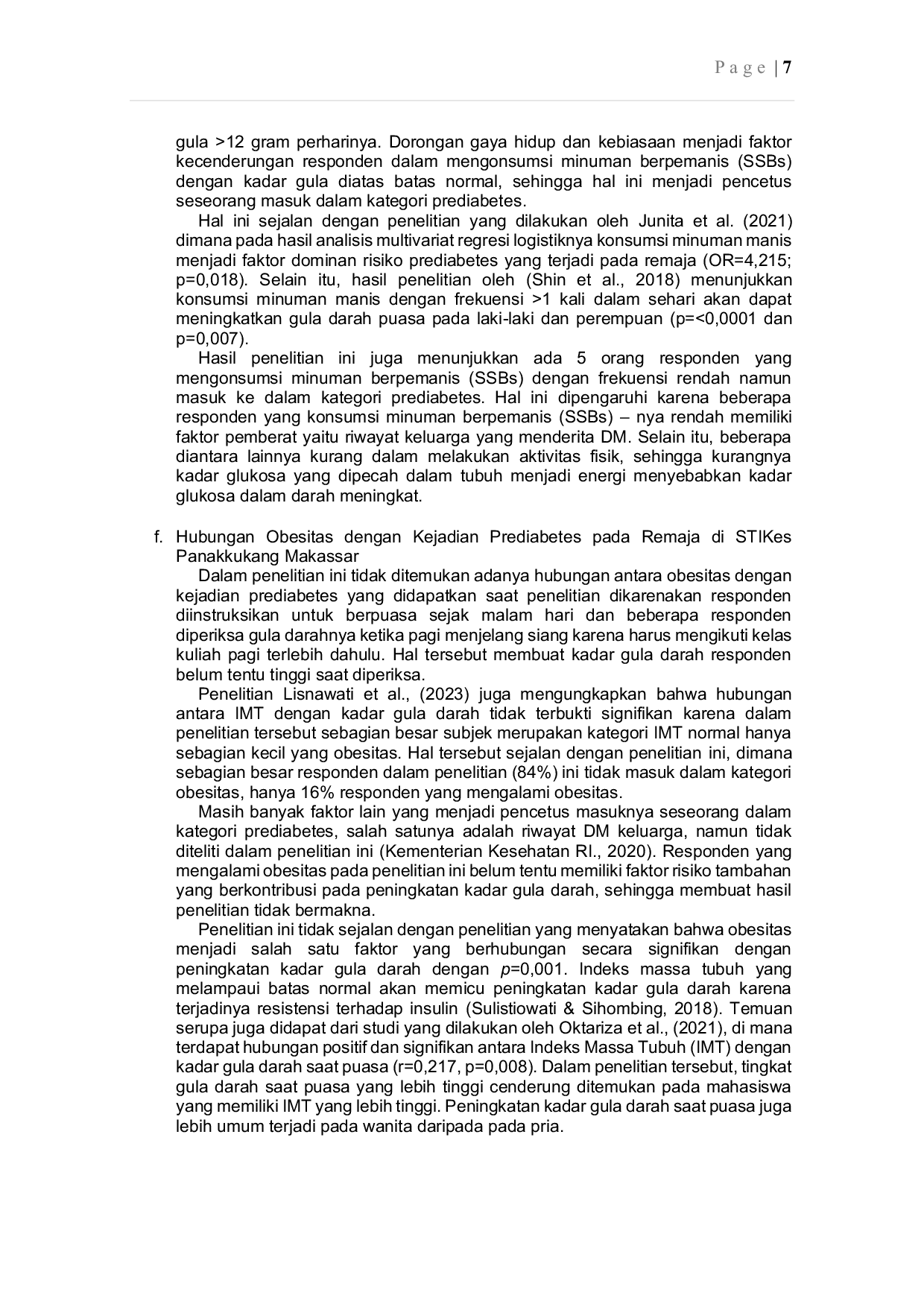 JURIS Analisis Faktor Risiko Prediabetes Pada Remaja di STIKES Panakkukang Makassar
