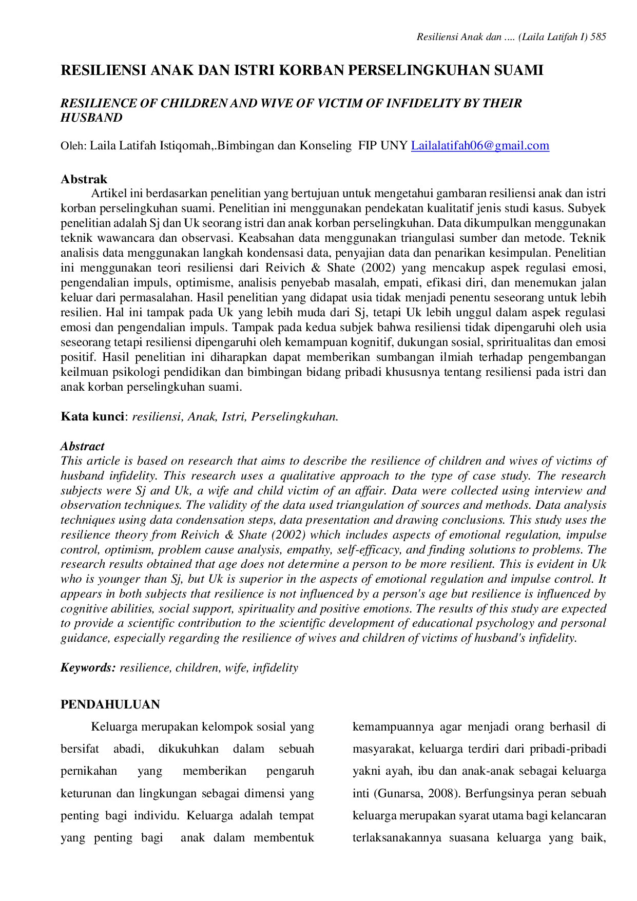 JURIS Resiliensi Anak dan Istri Korban Perselingkuhan Suami