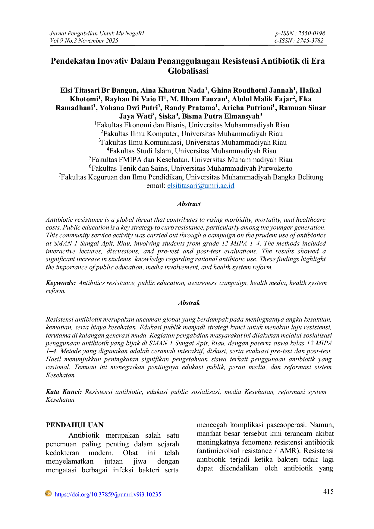 JURIS Pendekatan Inovativ Dalam Penanggulangan Resistensi Antibiotik di Era Globalisasi