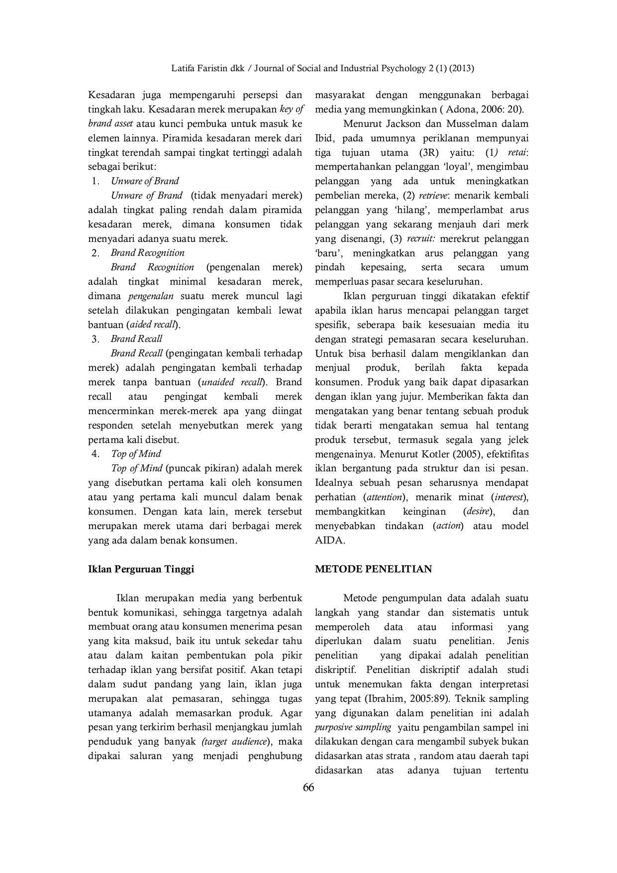 JURIS Efektivitas Iklan Perguruan Tinggi Dalam Meningkatkan Brand Awareness Pada Siswa Kelas 3 Di Sma Negeri 1 Bae Kudus