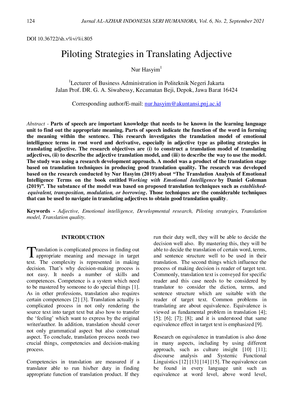 JURIS Piloting Strategies in Translating Adjective