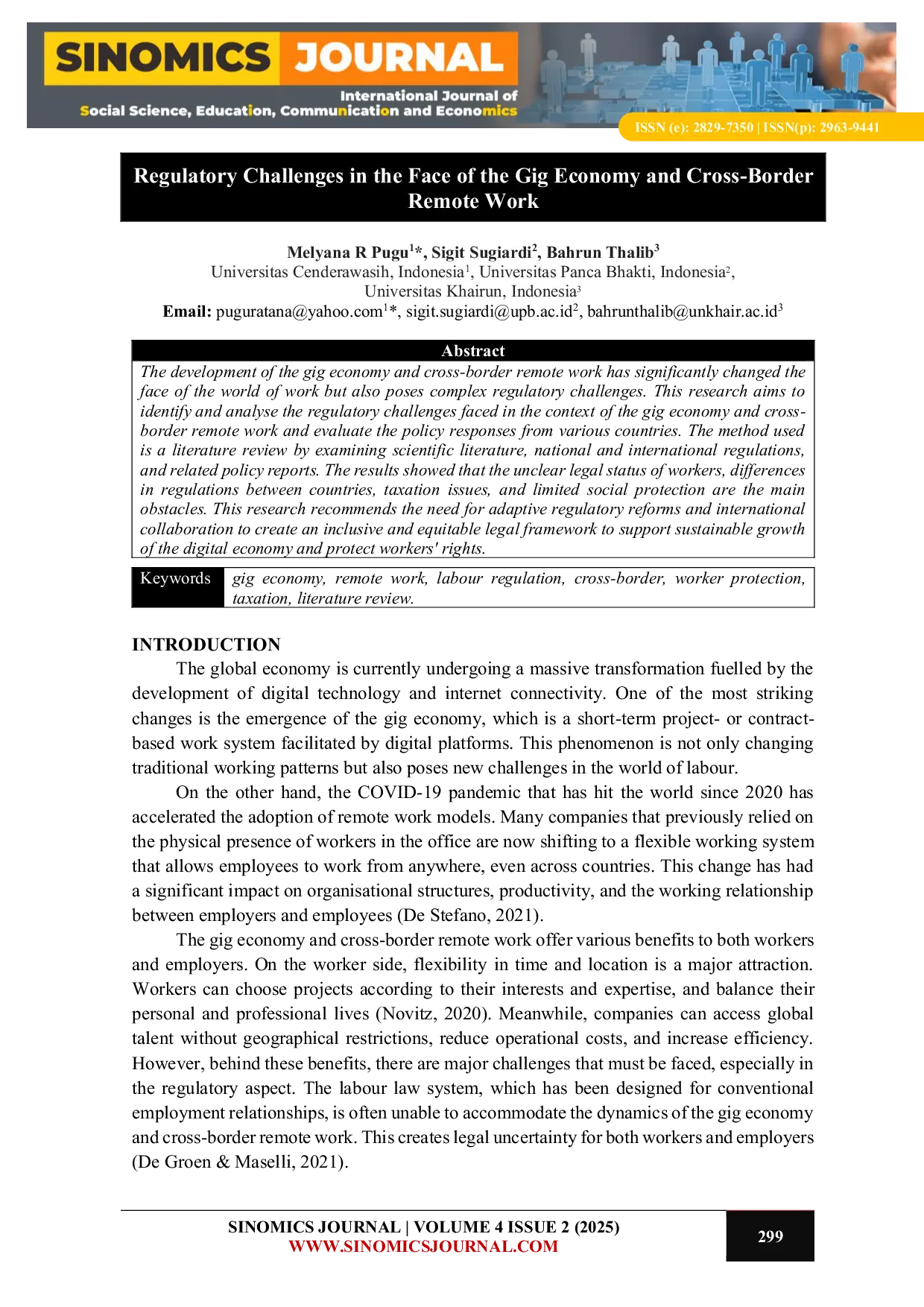 JURIS Regulatory Challenges in the Face of the Gig Economy and Cross Border Remote Work