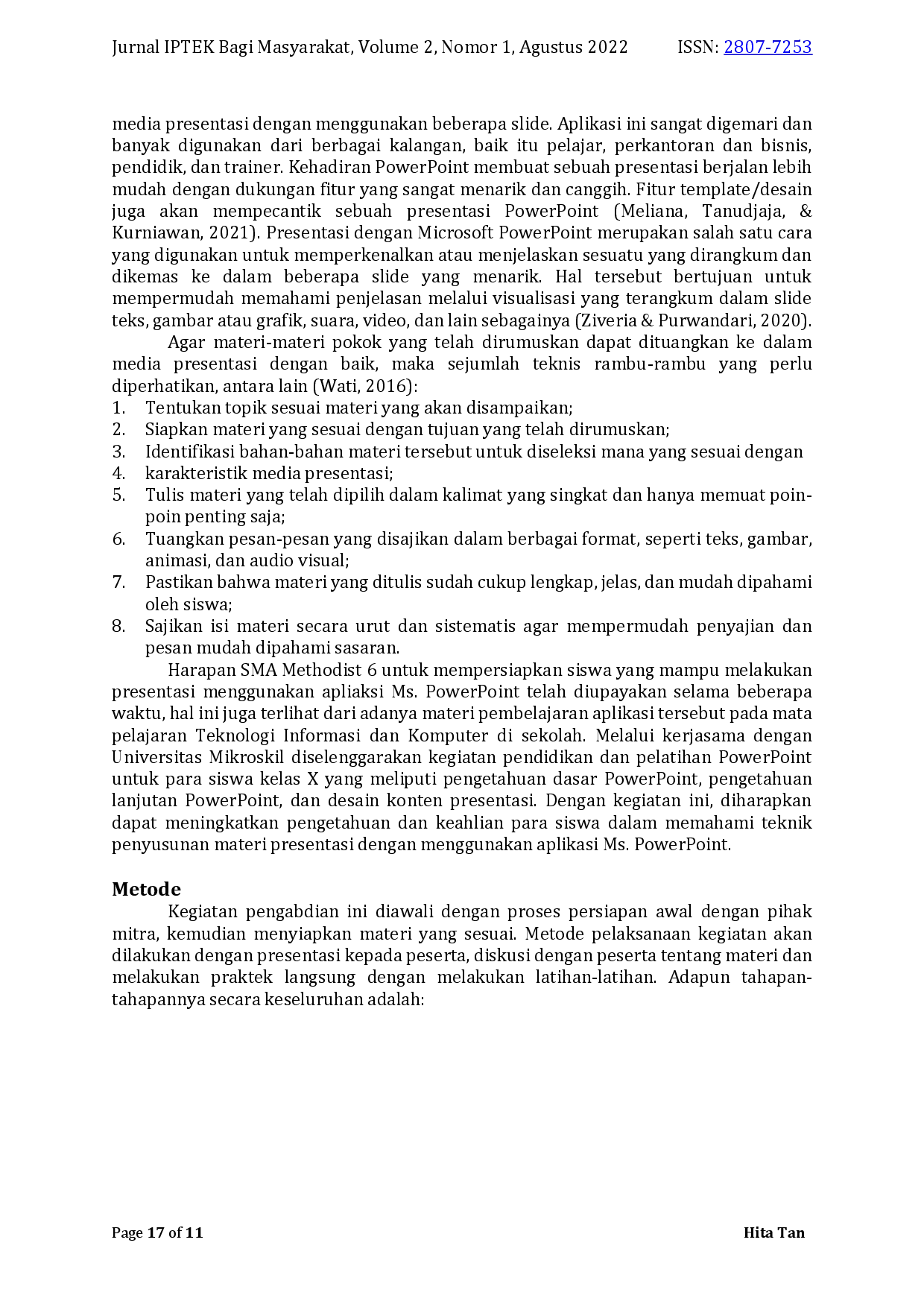 juris Ms PowerPoint Utilization Training for Presentation at SMA Methodist 6 Medan