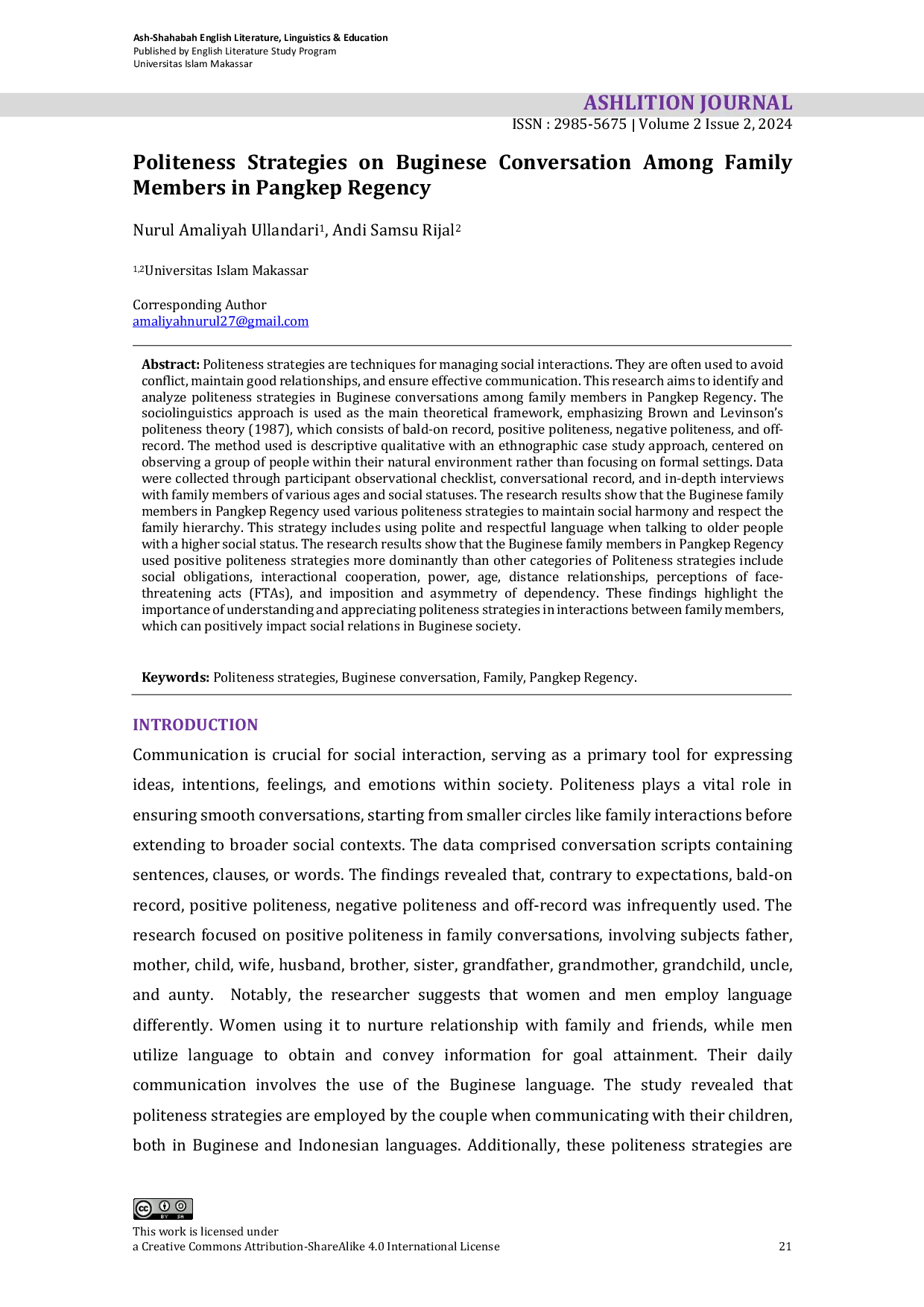 JURIS Politeness Strategies on Buginese Conversation Among Family Members in Pangkep Regency